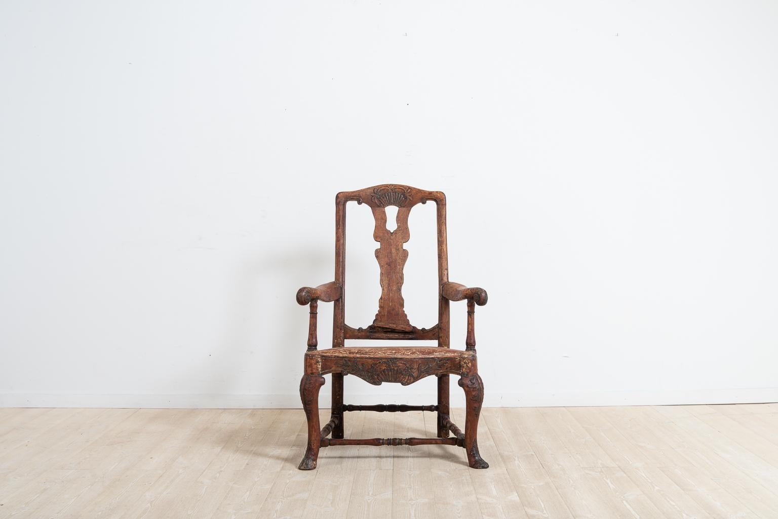 Hand-Crafted Mid-18th Century Swedish Baroque Armchair