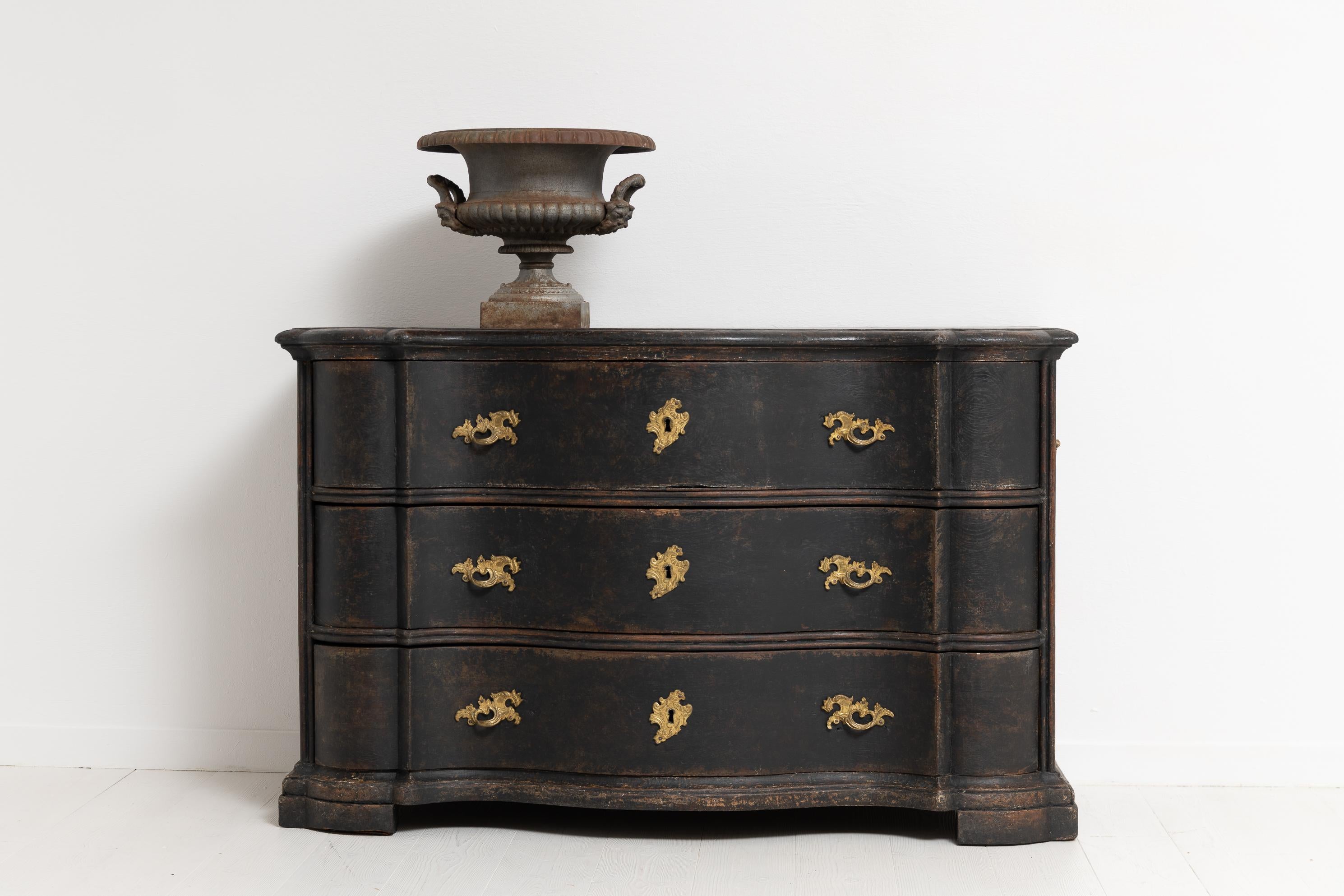 Hand-Crafted Mid 18th Century Swedish Black Late Baroque Chest of Drawers 