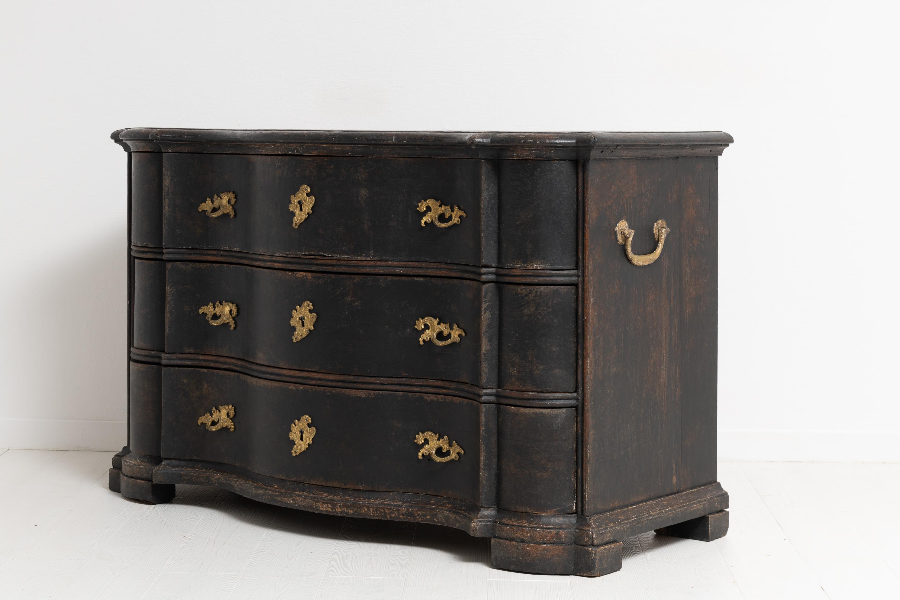 Pine Mid 18th Century Swedish Black Late Baroque Chest of Drawers 
