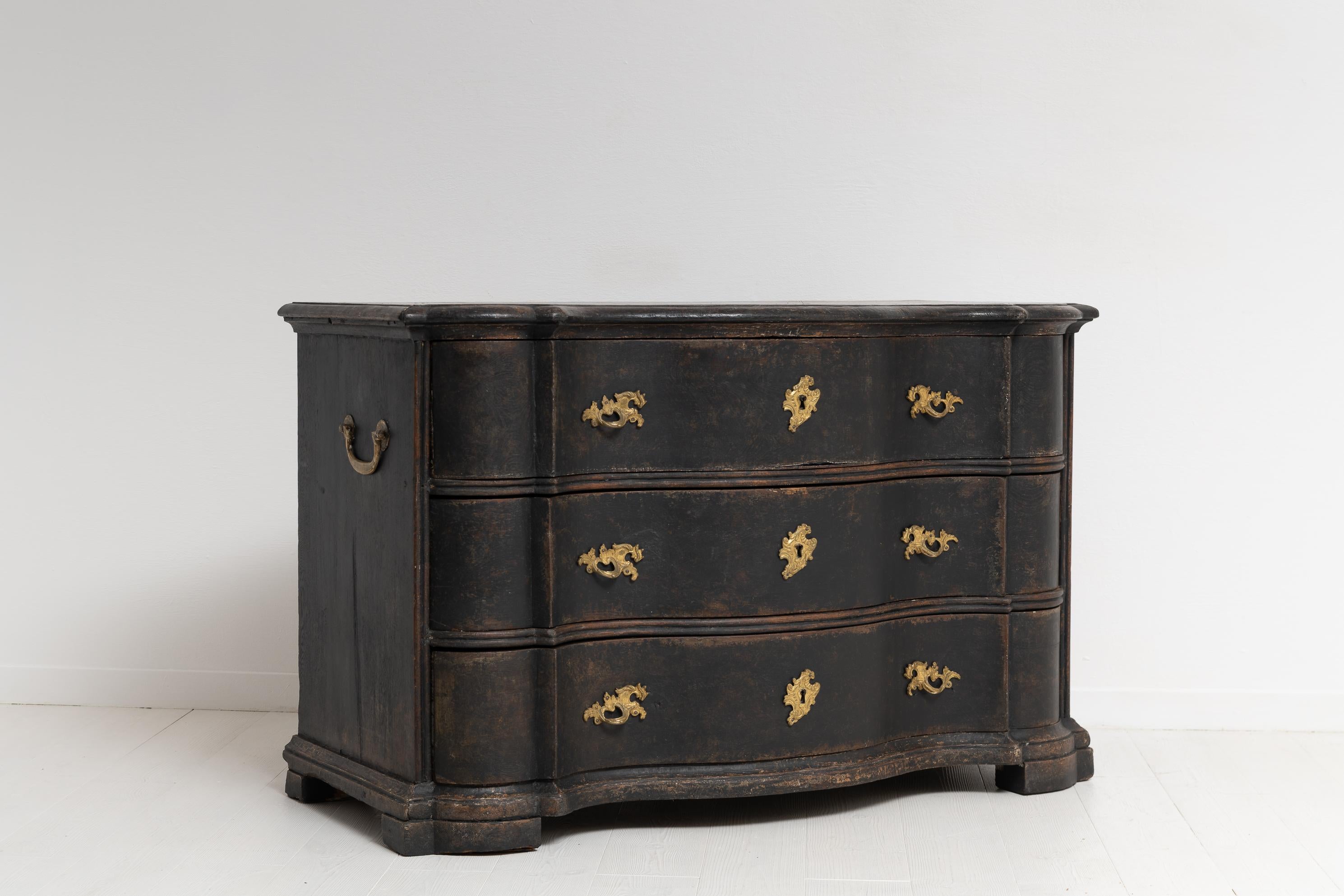 Mid 18th Century Swedish Black Late Baroque Chest of Drawers  1