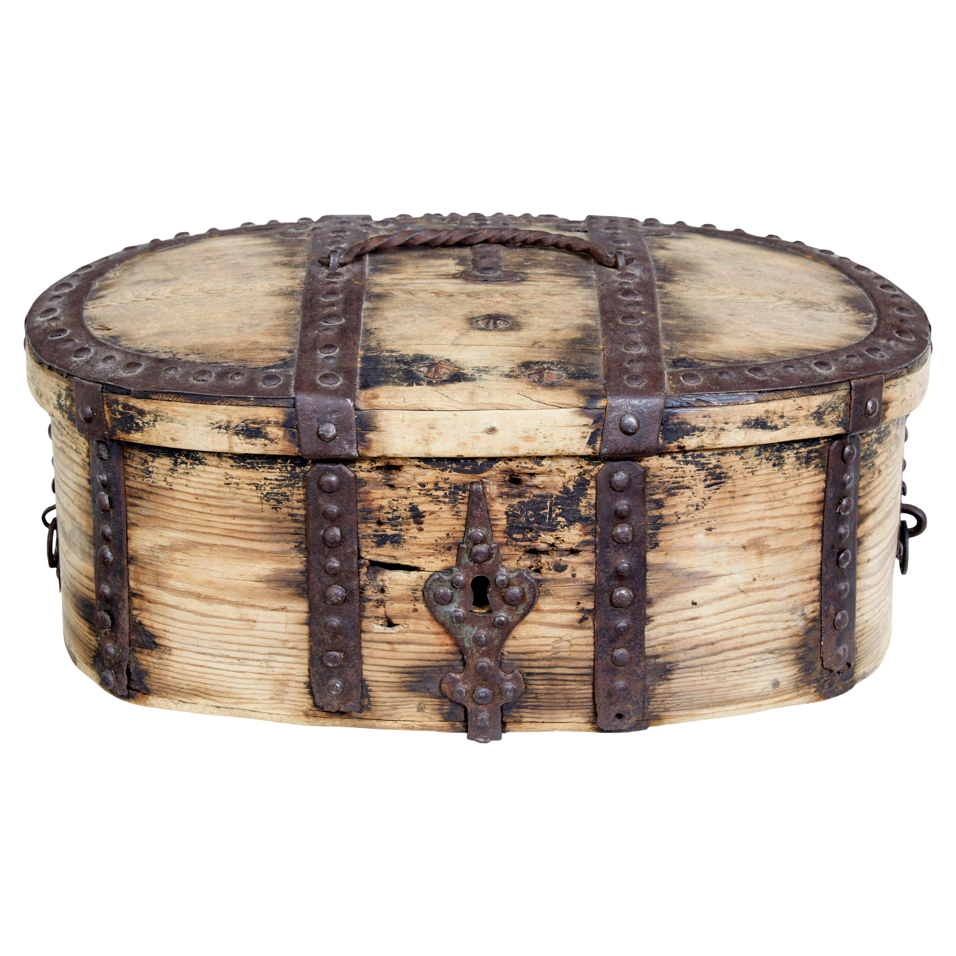 Mid 18th century Swedish pine baroque metal bound box