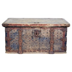Antique Mid-18th Century Swedish Pine Chest Decorated with Labyrinth