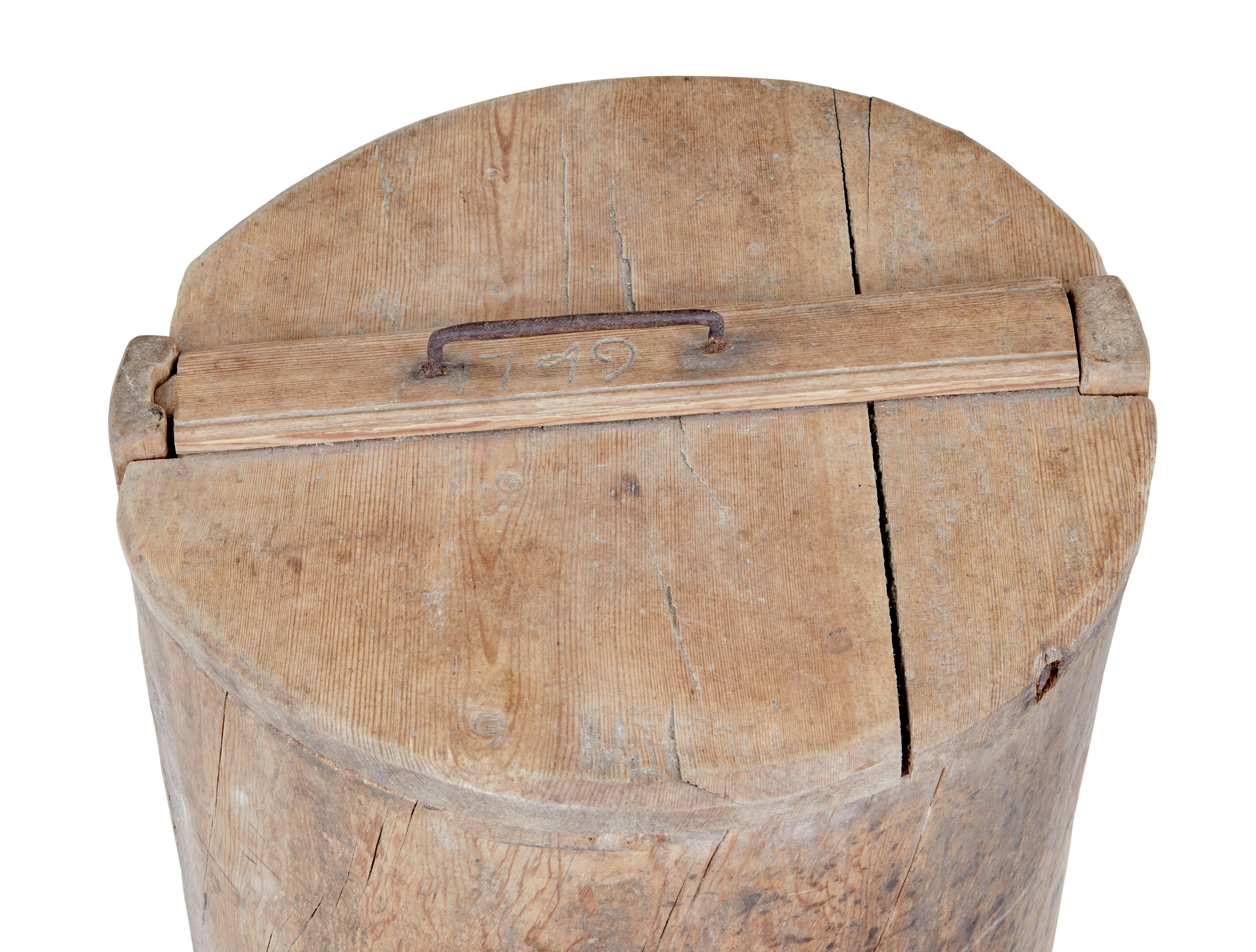 Carved Mid 18th Century Swedish Pine Trunk Flour Bin