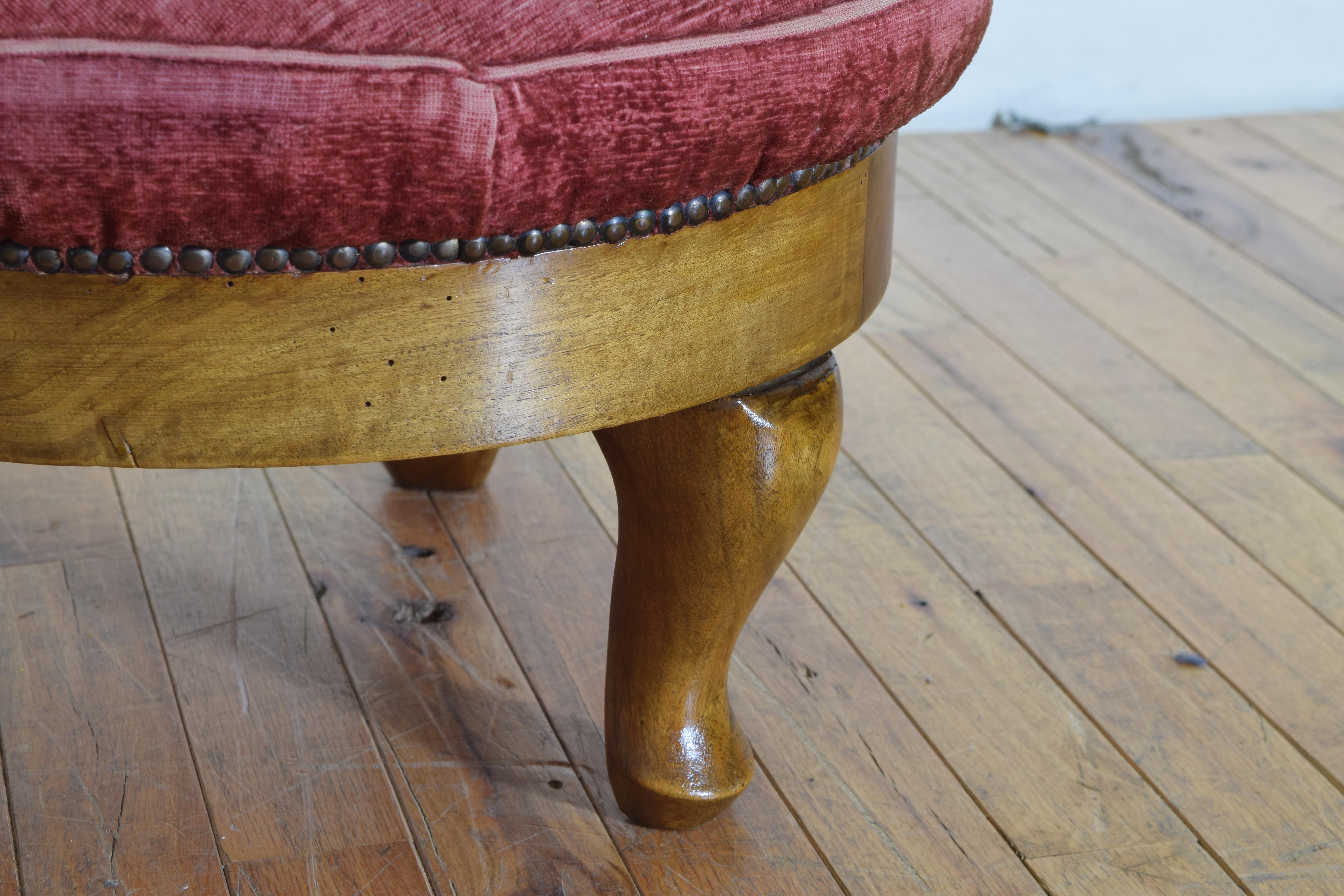 Italian Mid 18th Century Velvet Upholstered Walnut Footstool or Pouf