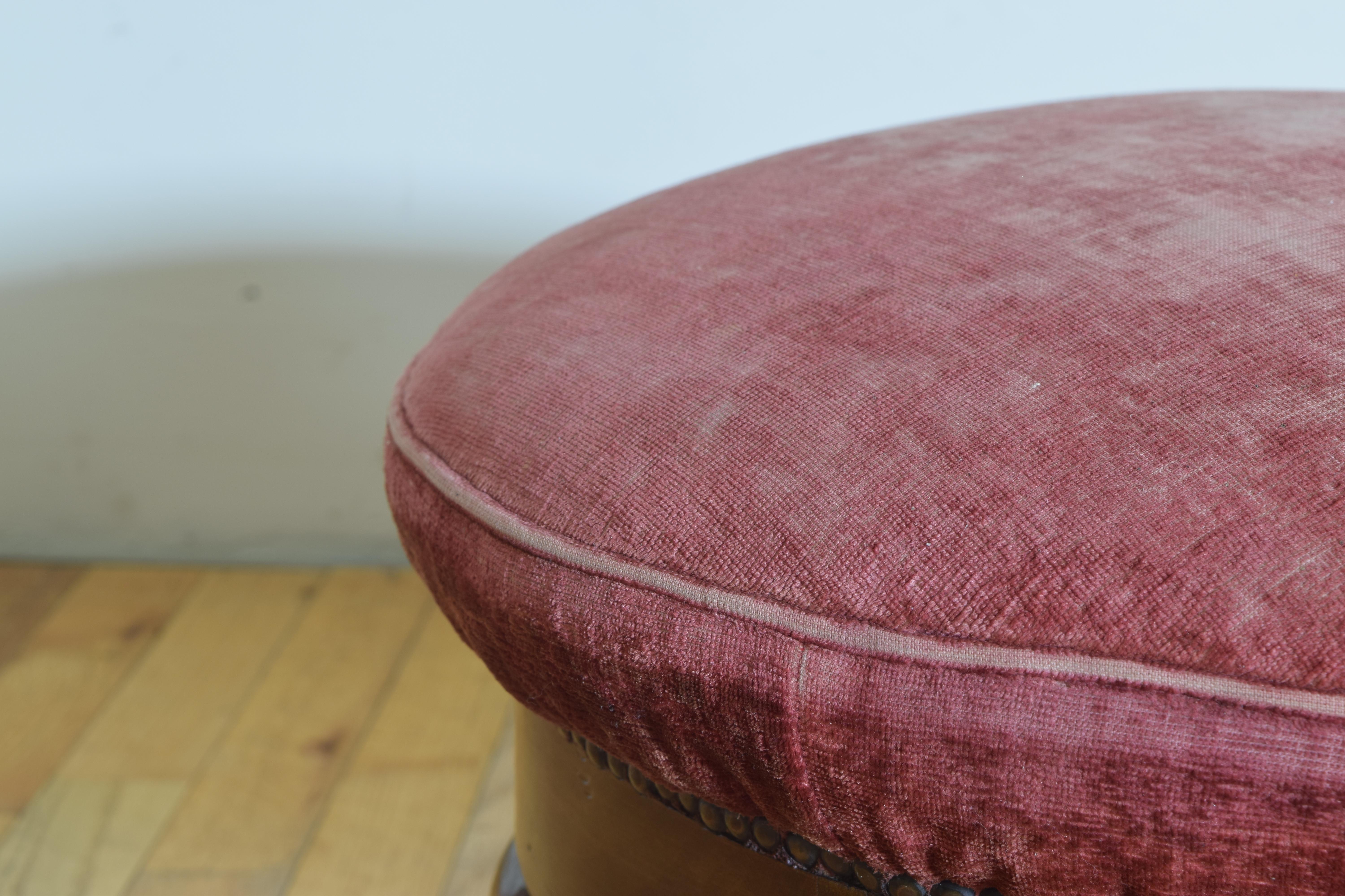 Hand-Carved Mid 18th Century Velvet Upholstered Walnut Footstool or Pouf