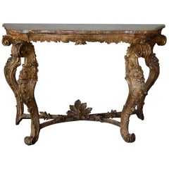 Mid-18th Century Venetian Carved Gilt Rococo Console Table with Marble Top
