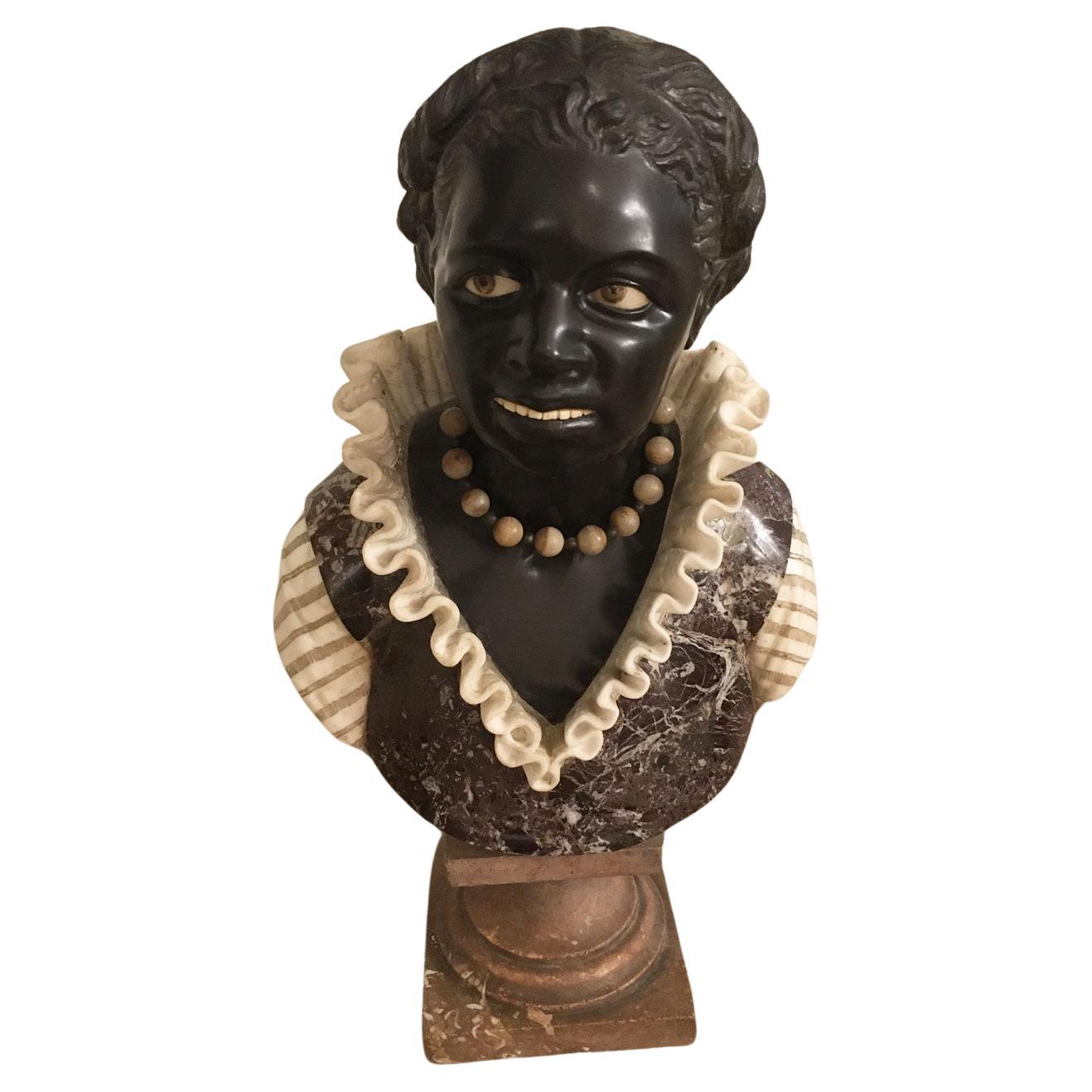 Mediados del siglo XVIII Venezia Italia Escultura de mármol negro Busto de mujer joven en venta