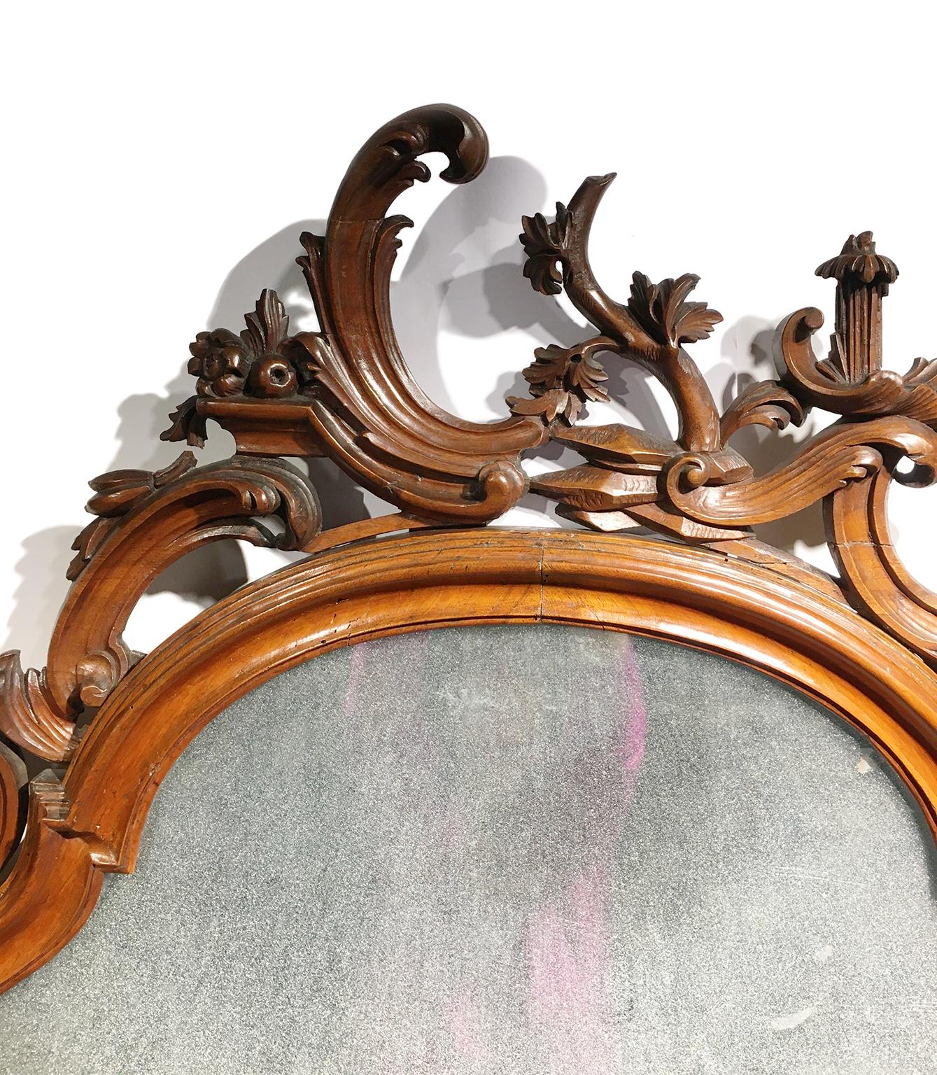 Rococo Ancient Italian Walnut Mirror, Venice, Circa 1750 For Sale