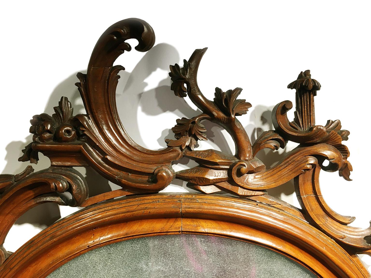 Carved Ancient Italian Walnut Mirror, Venice, Circa 1750 For Sale