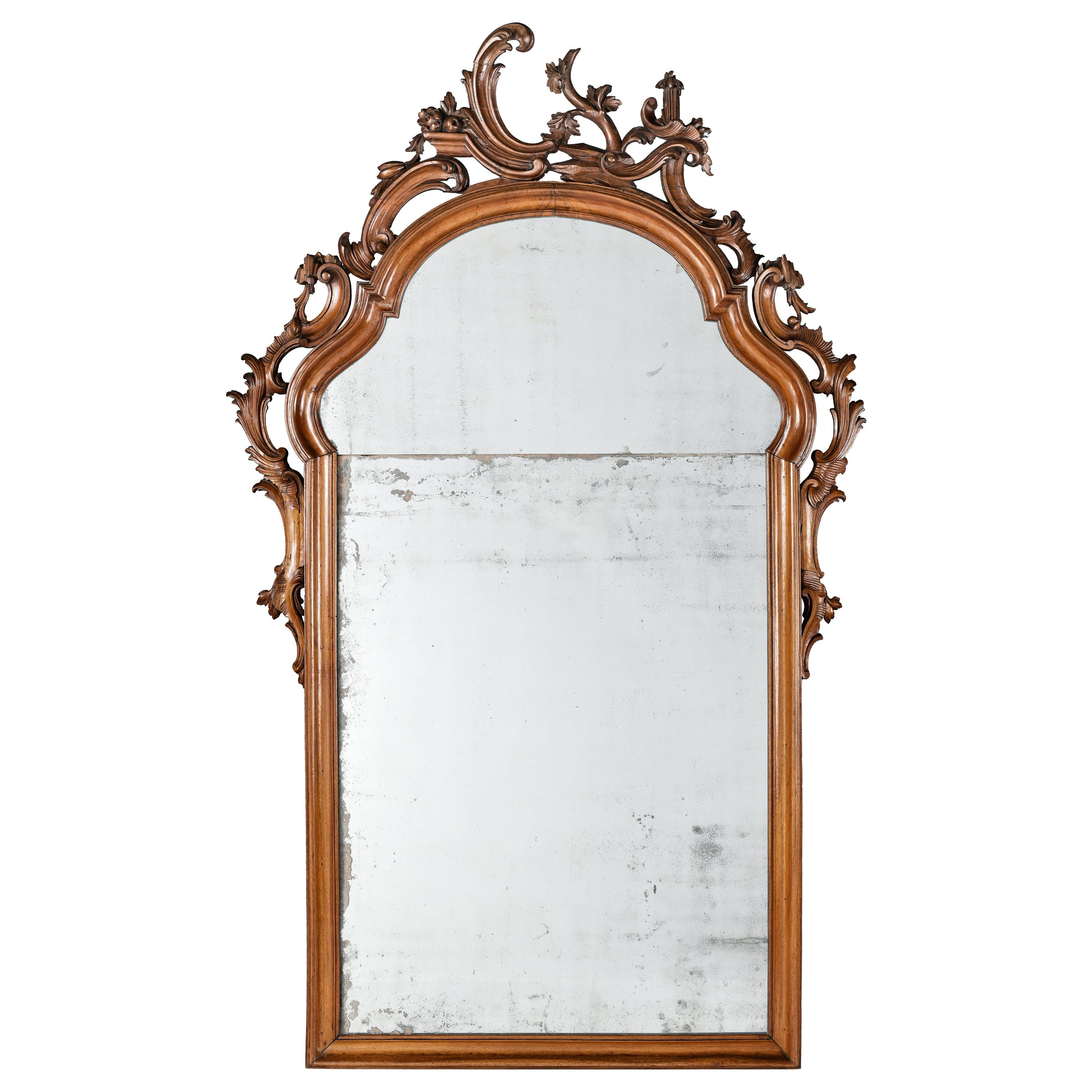 Ancient Italian Walnut Mirror, Venice, Circa 1750 For Sale