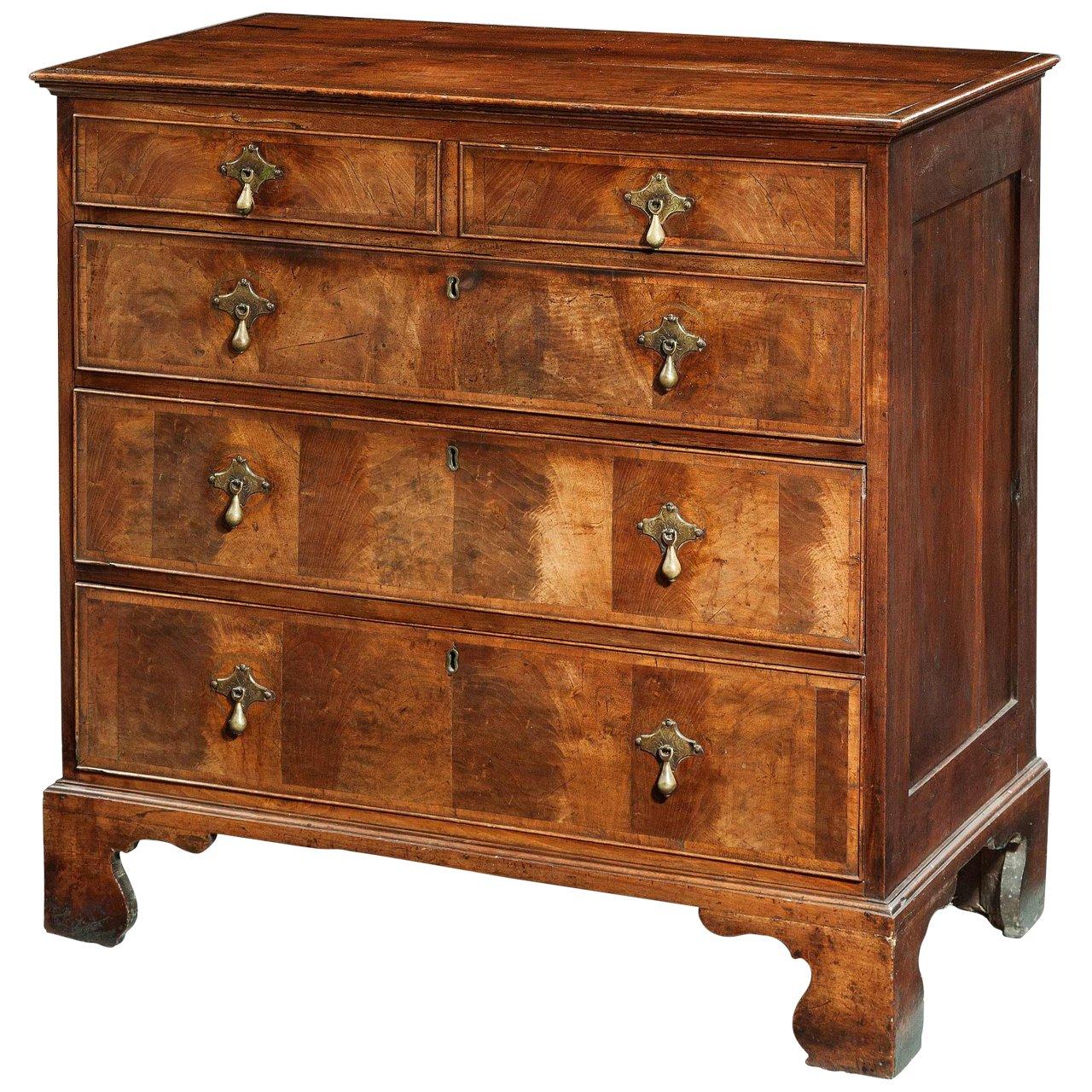 Mid 18th Century Walnut Chest of Drawers with Pear Drop Handles