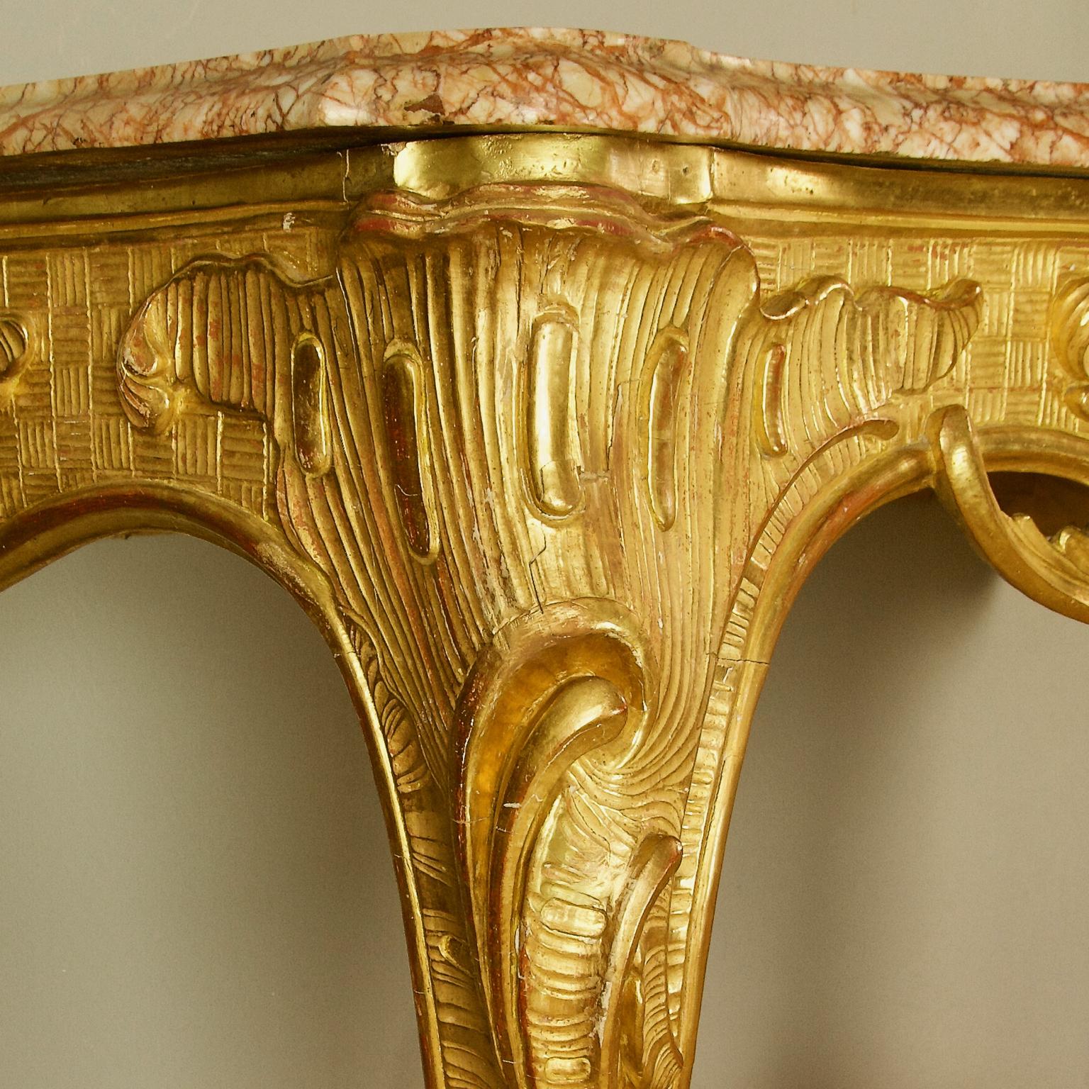 Mid-18th Century French Regence/Louis XV Carved Gilt Wood Rocaille Console Table 8