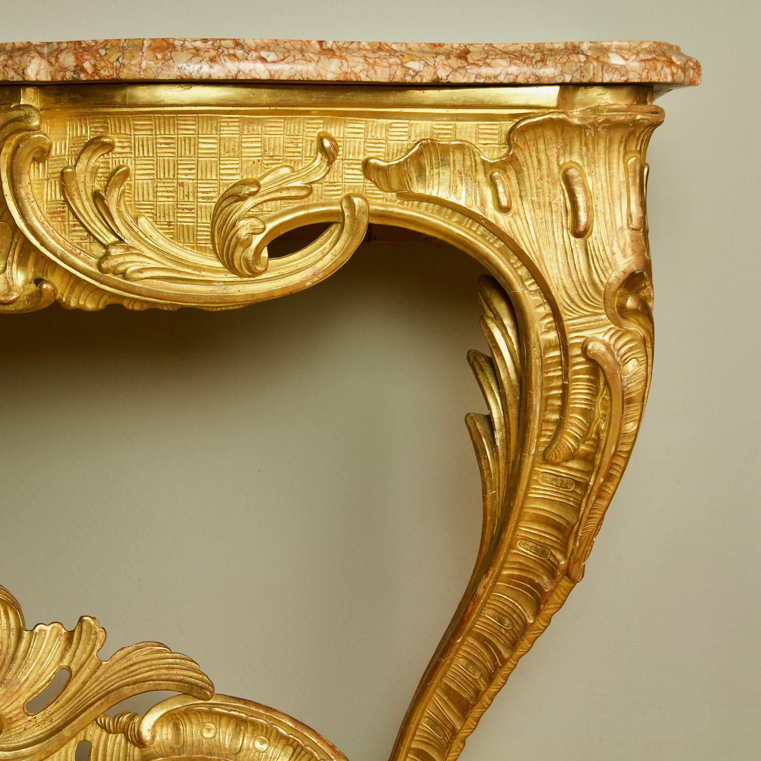 Mid-18th Century French Regence/Louis XV Carved Gilt Wood Rocaille Console Table 11