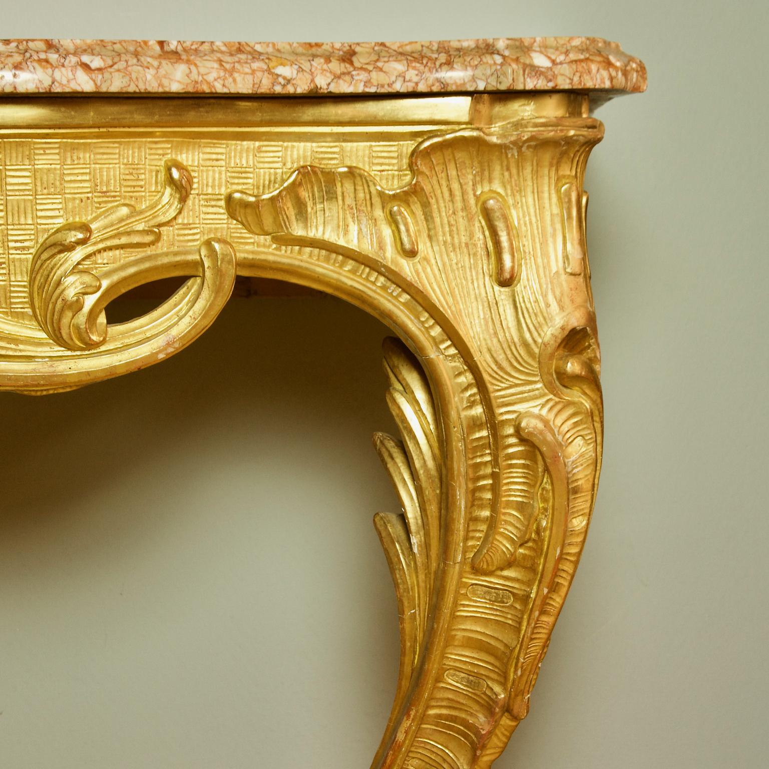 Mid-18th Century French Regence/Louis XV Carved Gilt Wood Rocaille Console Table 12