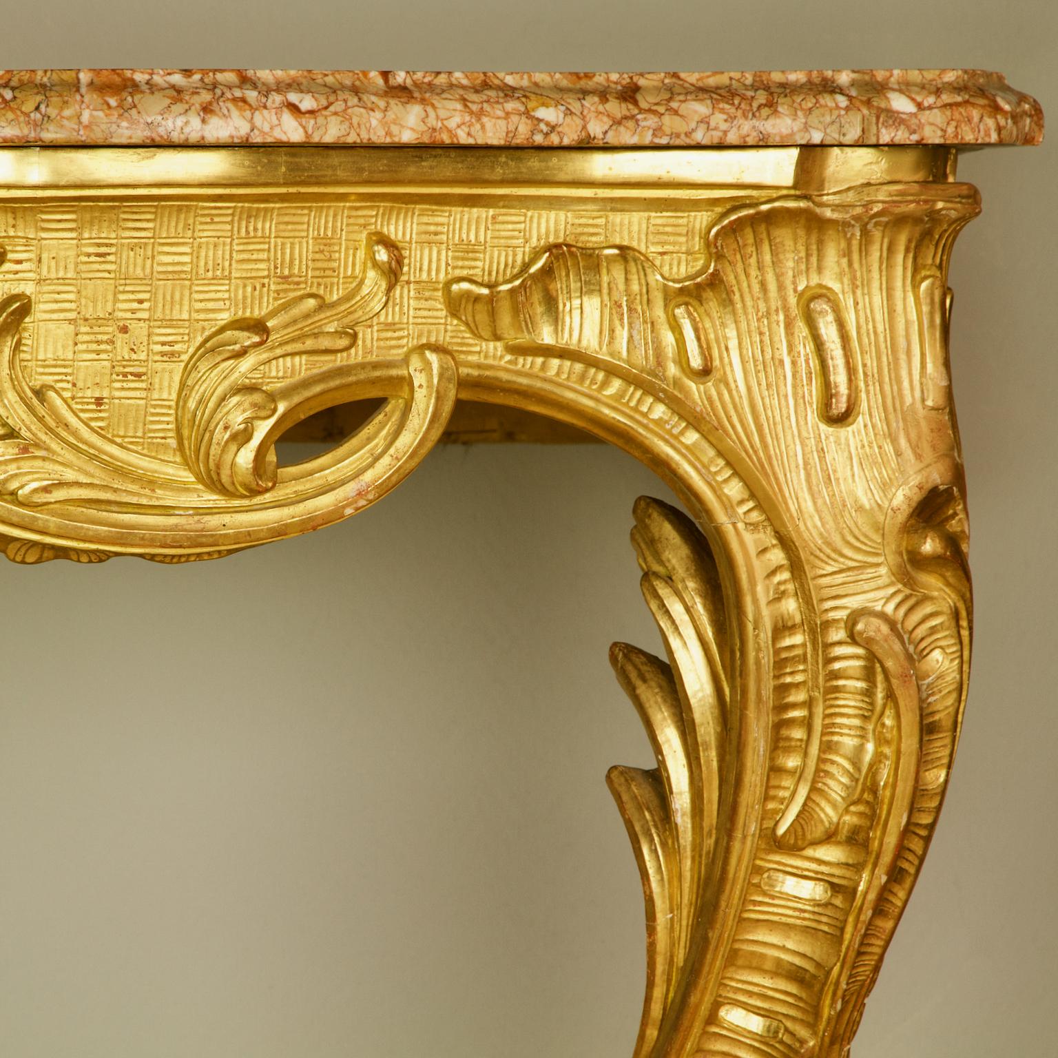 Mid-18th Century French Regence/Louis XV Carved Gilt Wood Rocaille Console Table 2