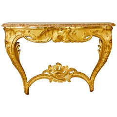 Mid-18th Century French Regence/Louis XV Carved Gilt Wood Rocaille Console Table