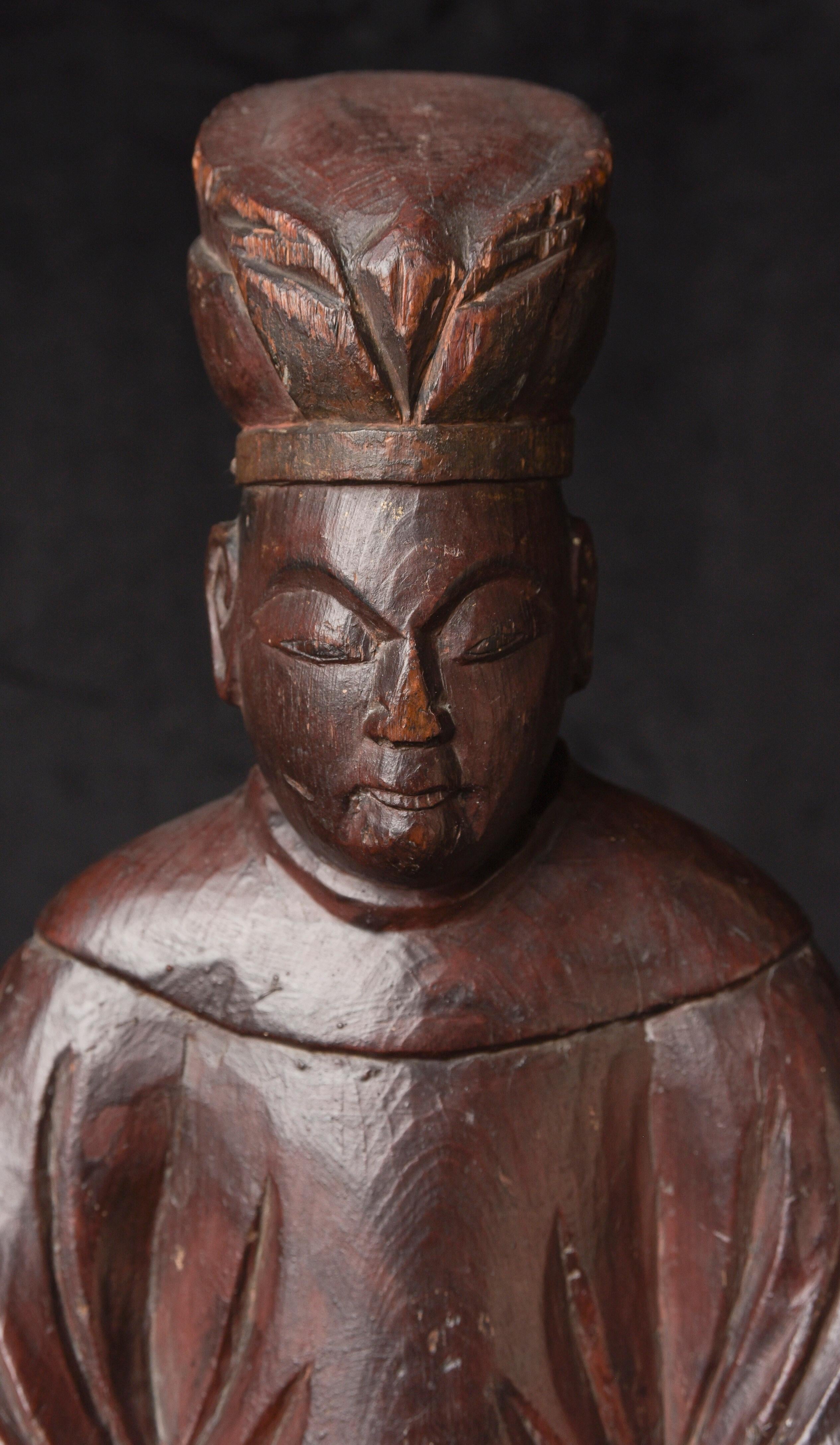 Bois Figure bouddhiste japonaise du milieu du XVIIIe siècle. Pièce sublime avec une merveilleuse patine de plus de 250 ans en vente