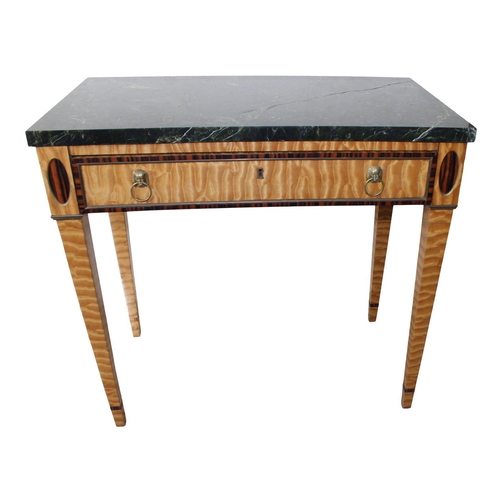 Mid-19 Century American Side Table in Ribbon Satinwood and Marble