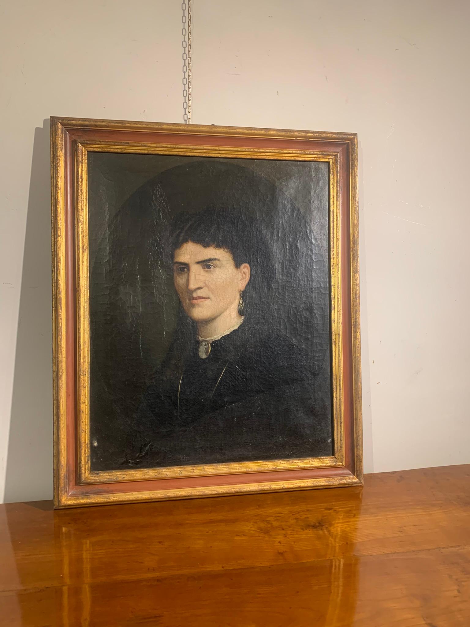 Italian Mid 19th Century Noblewoman Portrait, Oil on Canvas For Sale
