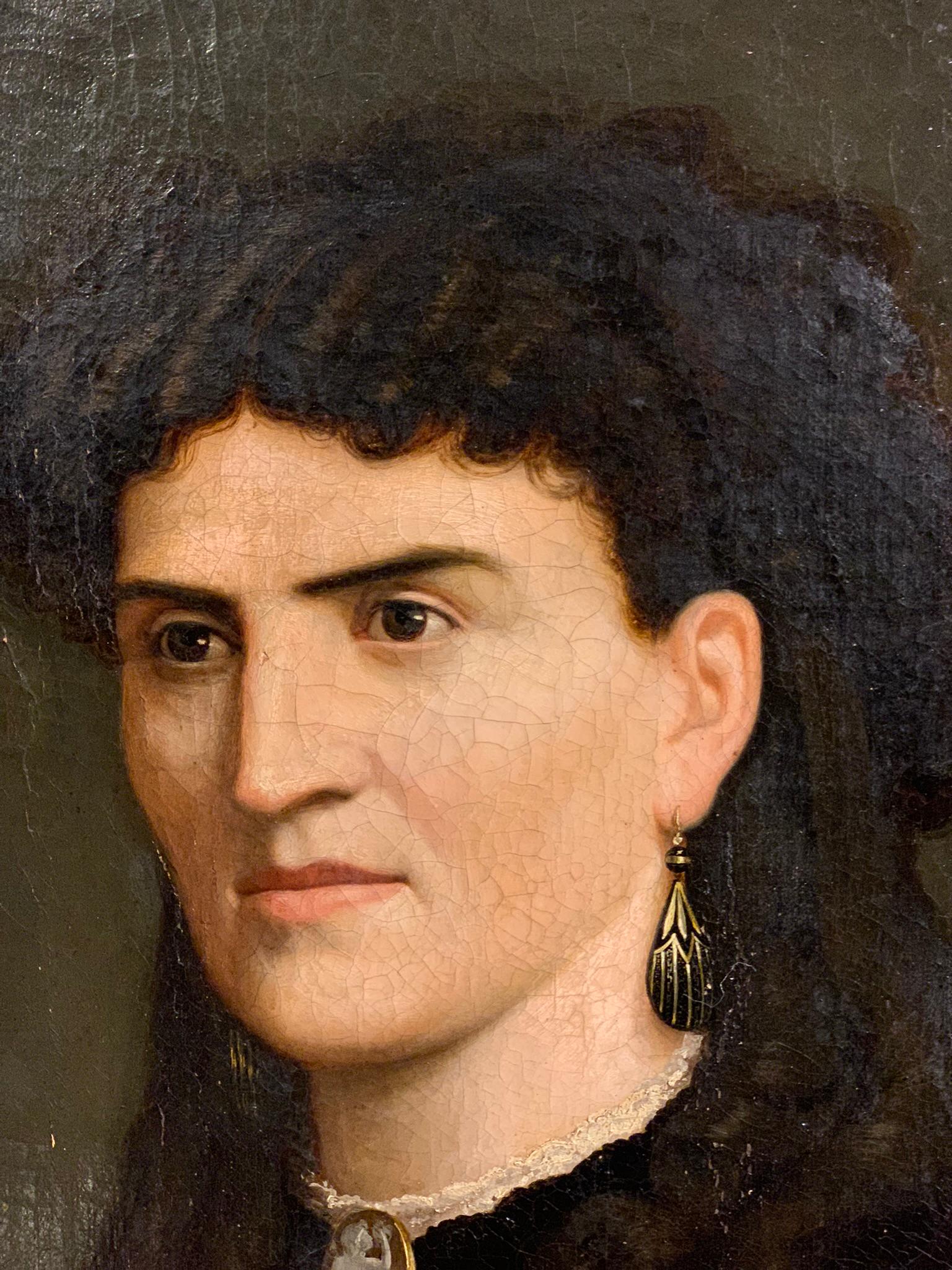 Mid 19th Century Noblewoman Portrait, Oil on Canvas For Sale 4