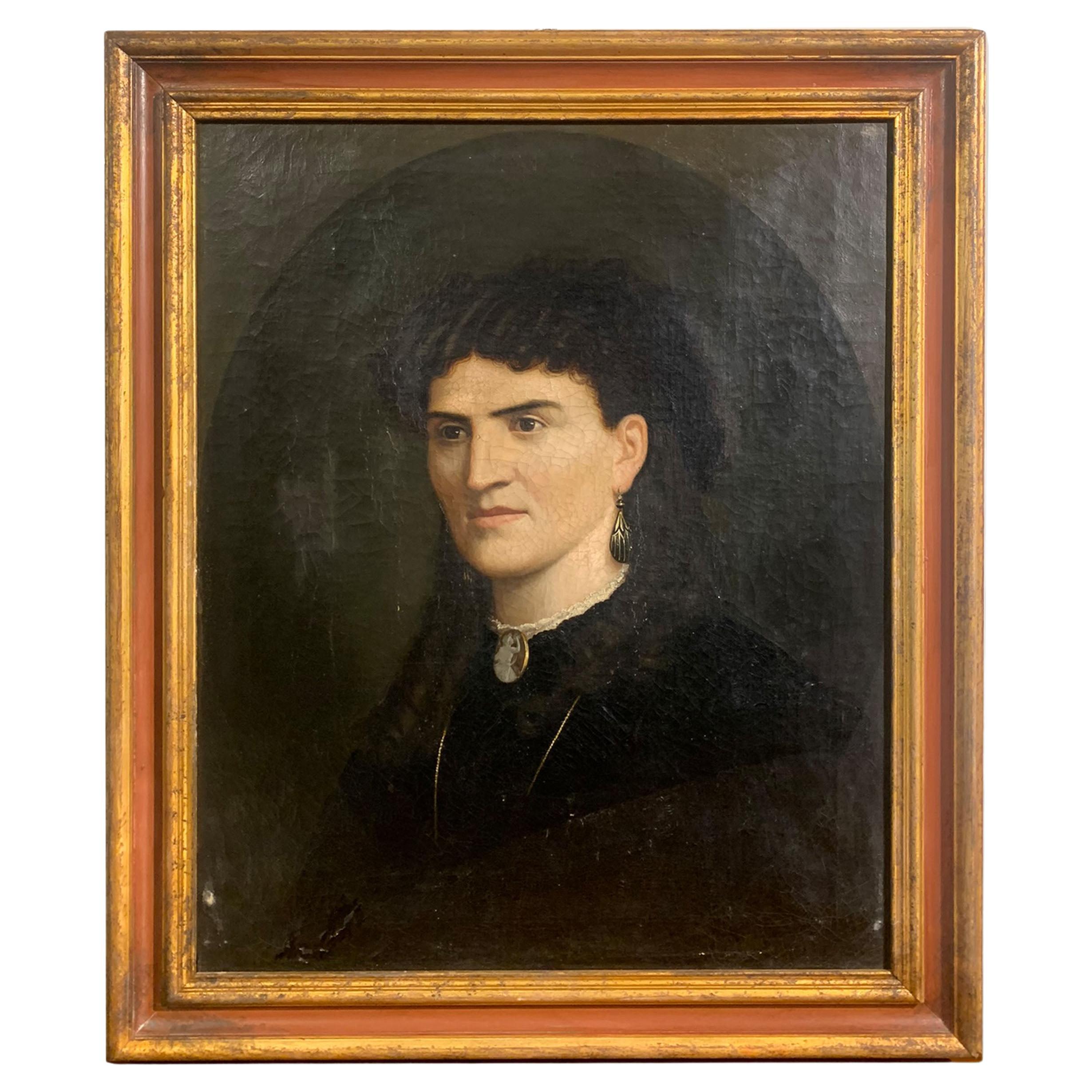 Mid 19th Century Noblewoman Portrait, Oil on Canvas For Sale