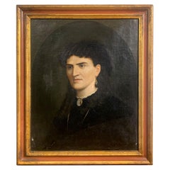Antique Mid 19th Century Noblewoman Portrait, Oil on Canvas