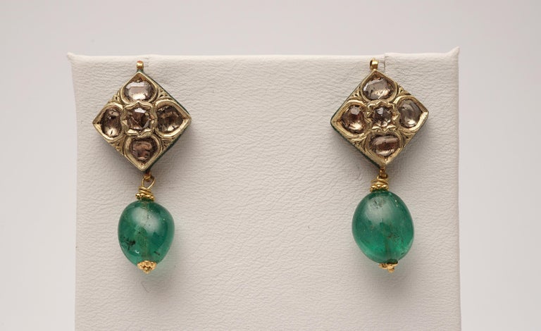 Mid-1900s 22K Gold, Diamond and Emerald Earrings with Indian Kundan ...