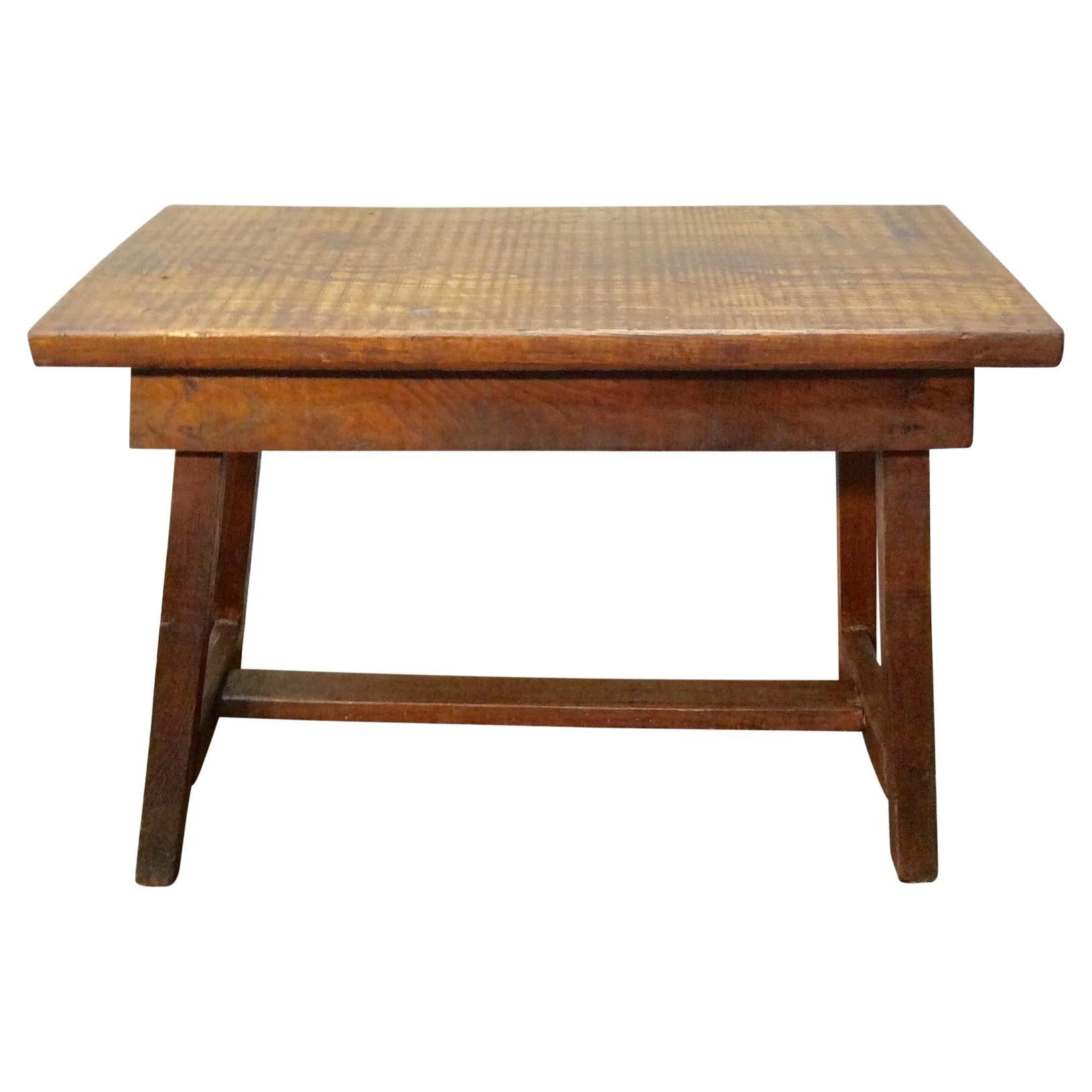 Mid 1900s Italian Oak Trestle Side Table
