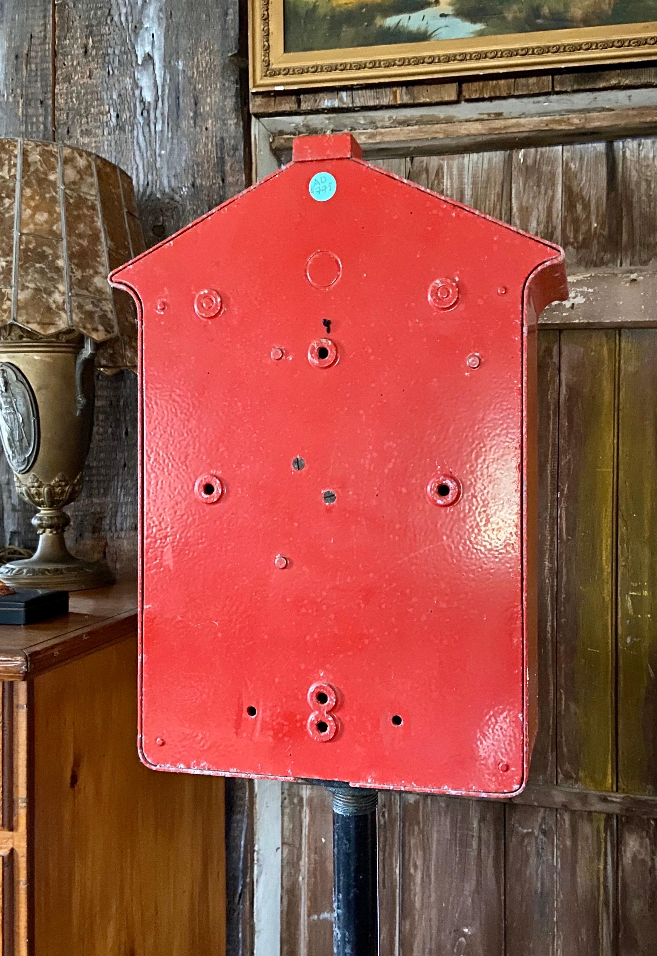 Mid-1900s Red Gamewell Cast Iron Fire Alarm Master Box w/ Western Electric Phone For Sale 3