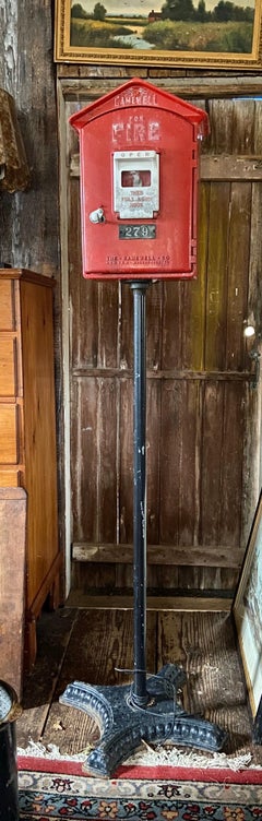 Mid-1900s Red Gamewell Cast Iron Fire Alarm Master Box w/ Western Electric Phone