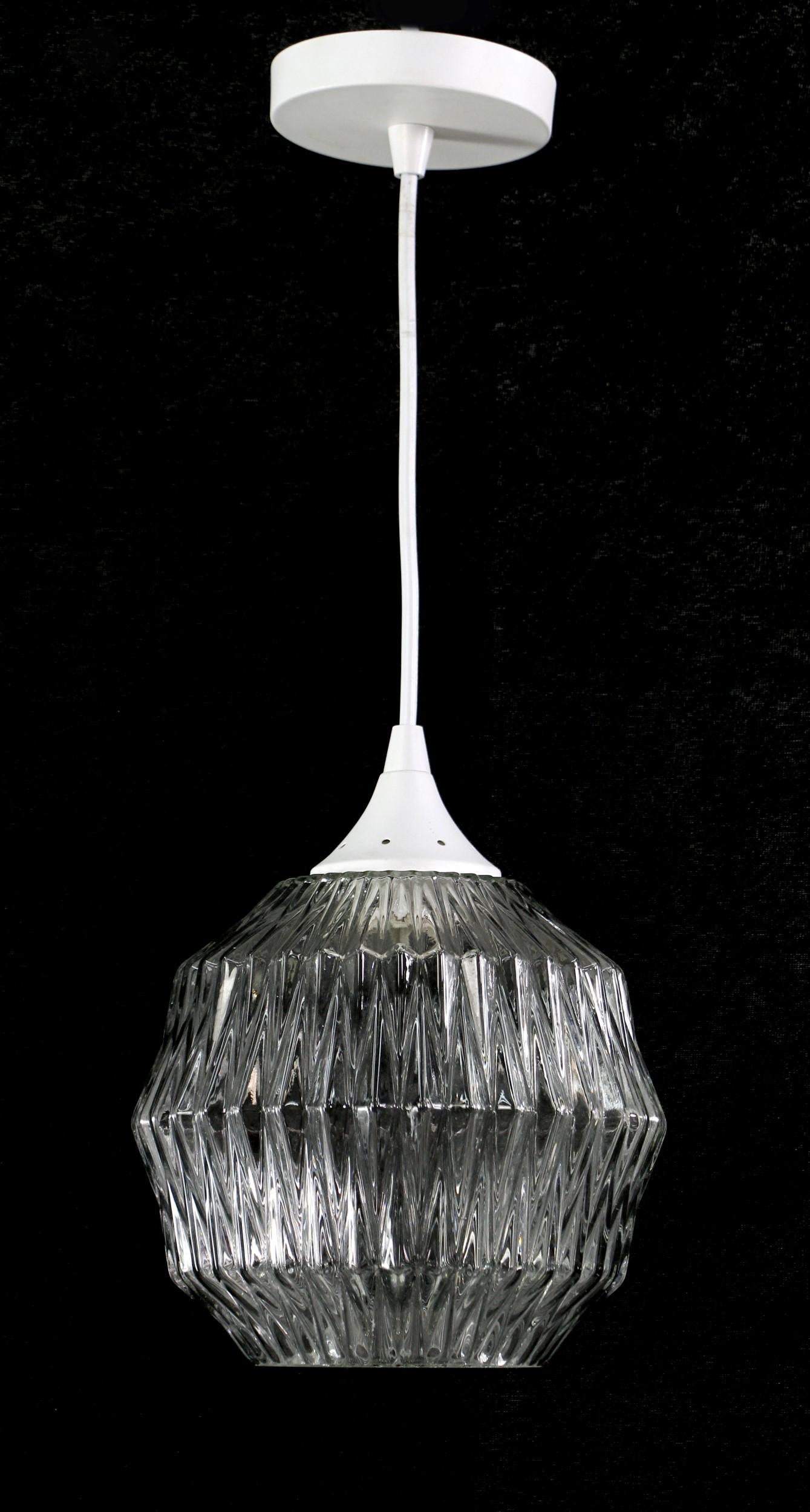 Mid-Century Modern Mid 1900s Swedish Geometric Molded Glass Pendant Light w/ Newly Wired Fitter