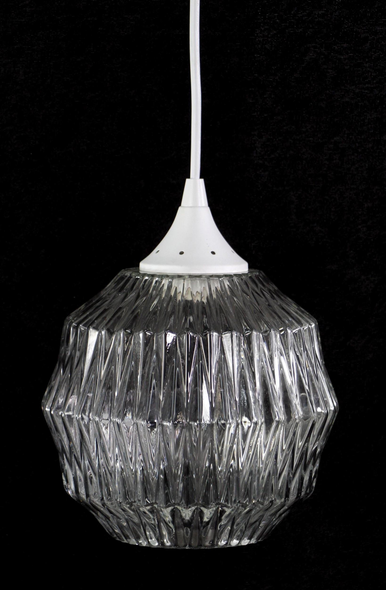 20th Century Mid 1900s Swedish Geometric Molded Glass Pendant Light w/ Newly Wired Fitter