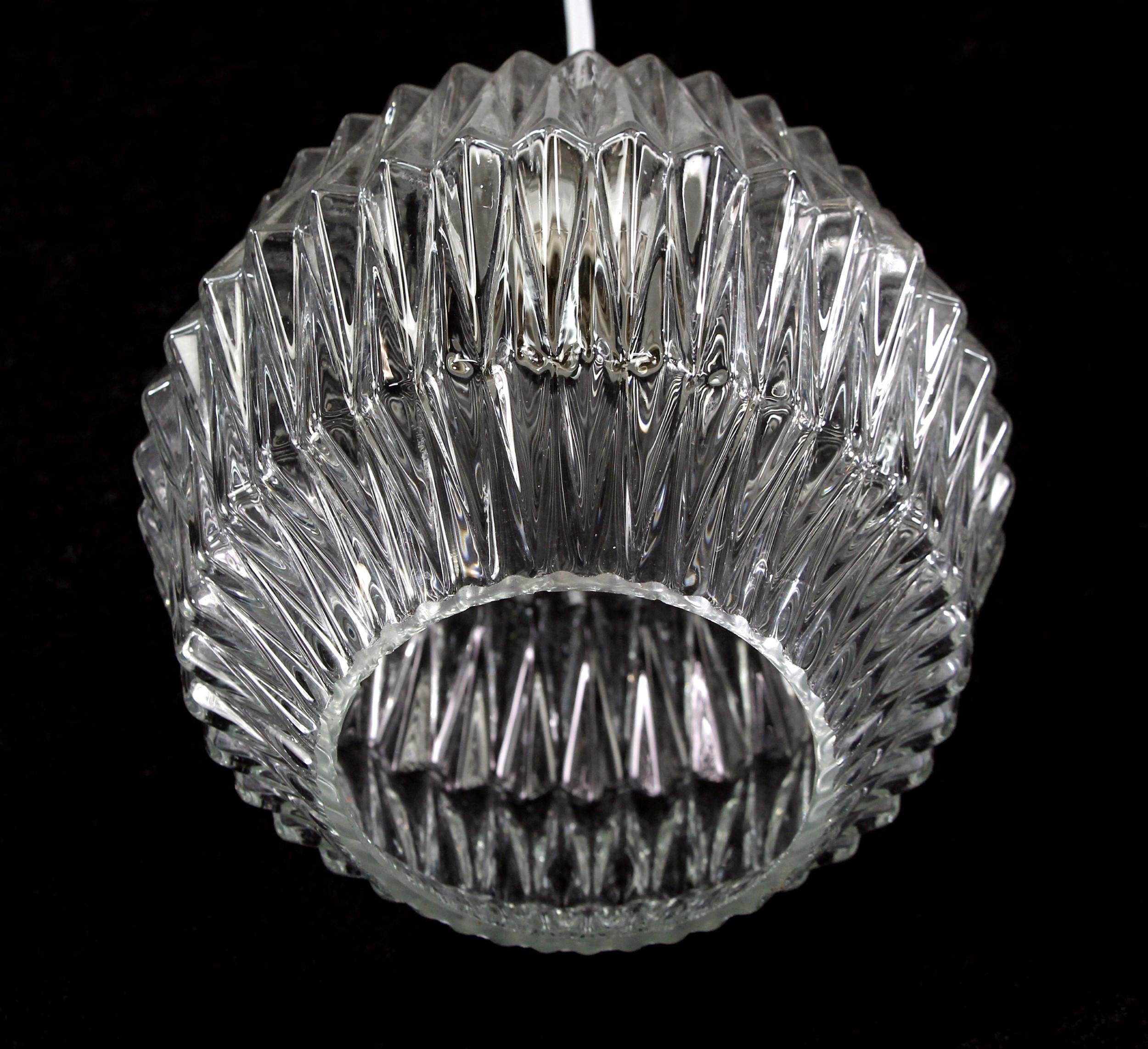 Mid 1900s Swedish Geometric Molded Glass Pendant Light w/ Newly Wired Fitter 3