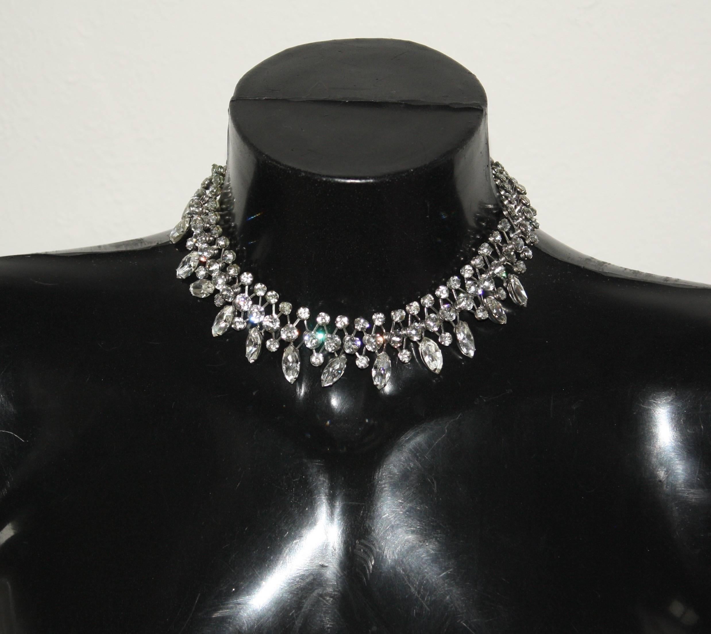 Contemporary Mid-1940's Clear Crystal Necklace by Eisenberg For Sale