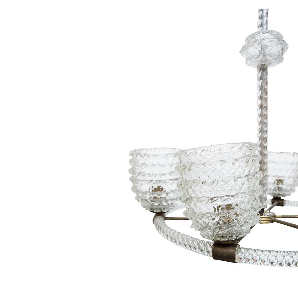 Mid-Century Modern Mid-1940s Elegant Classic Chandelier in Clear Blown Glass by Barovier & Toso