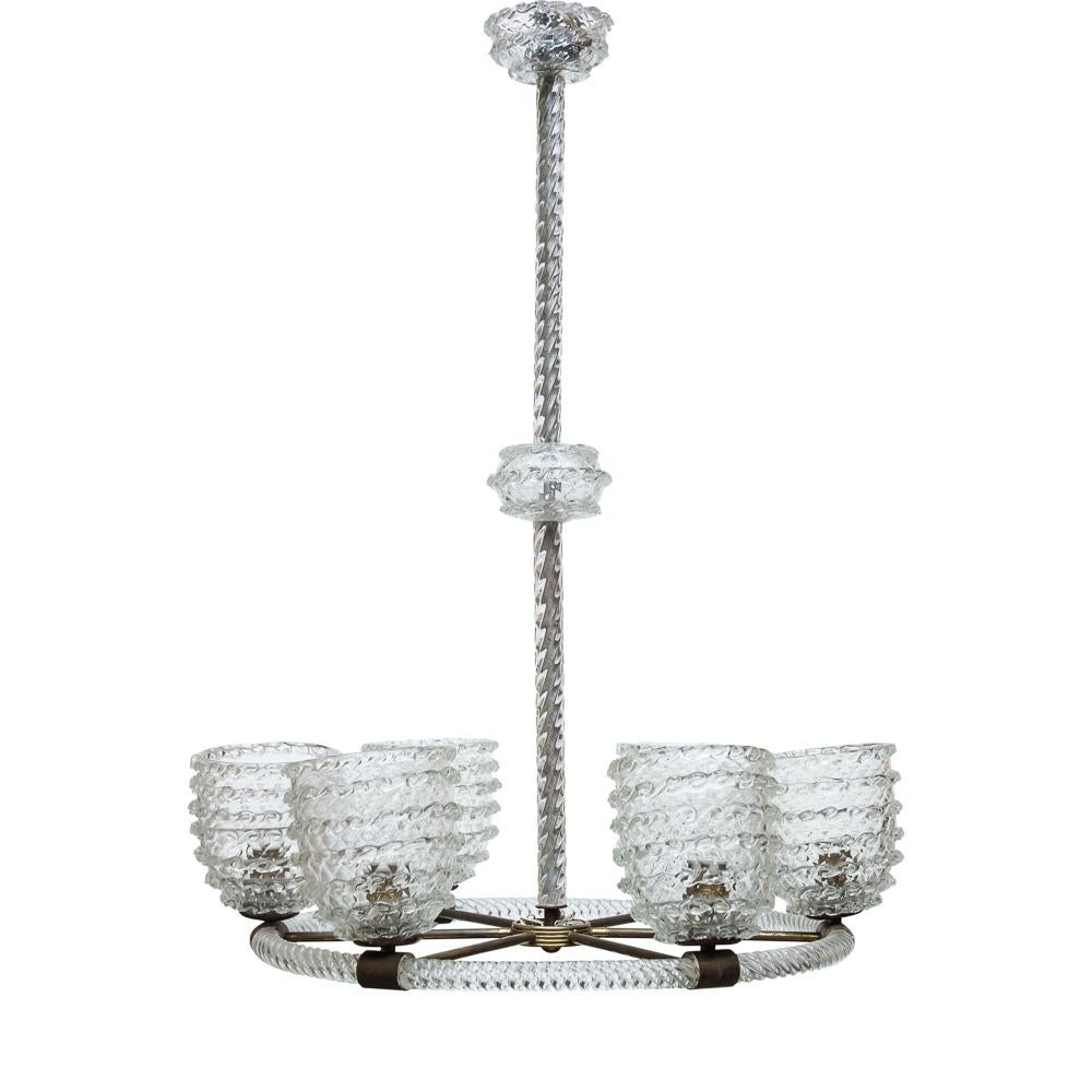 Italian Mid-1940s Elegant Classic Chandelier in Clear Blown Glass by Barovier & Toso