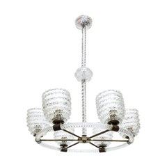 Mid-1940s Elegant Classic Chandelier in Clear Blown Glass by Barovier & Toso