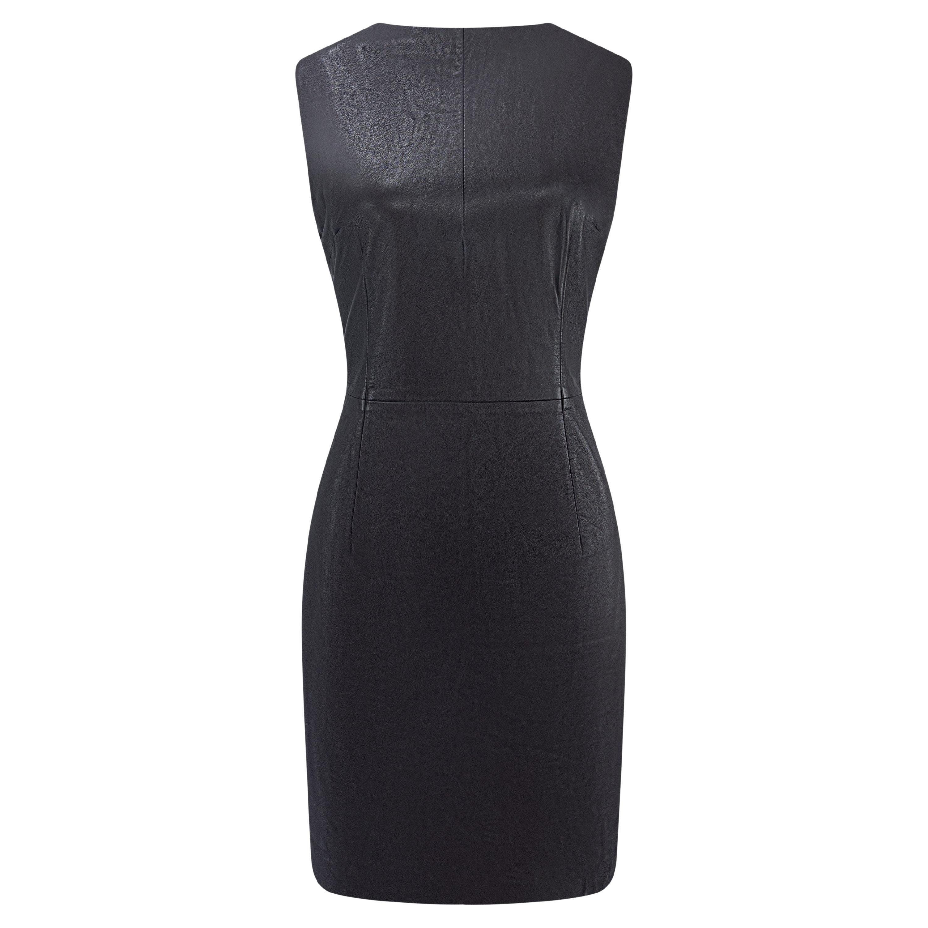 Mid 1990s Dolce 
Gabbana Brown Leather Sleeveless Mini Dress For Sale