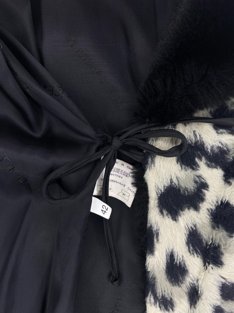 Mid 1990s Dolce & Gabbana Cheetah Print Black Faux Fur Wrap Coat For Sale 1