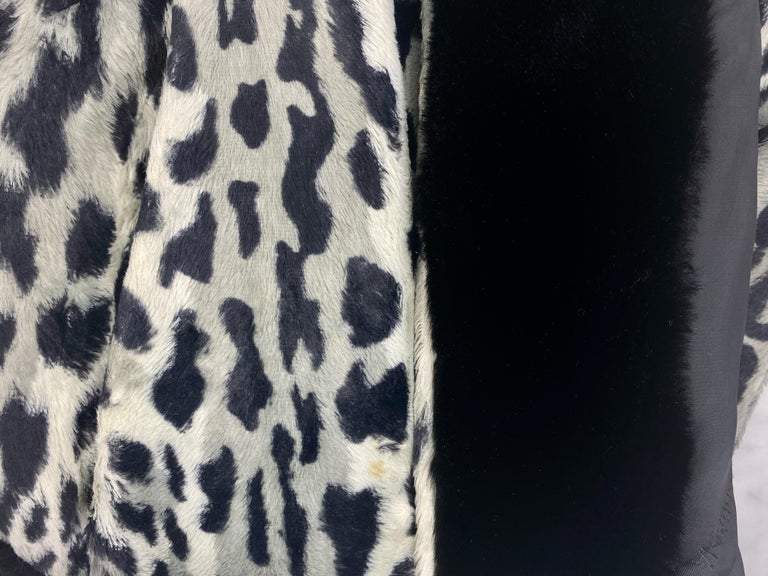Mid 1990s Dolce & Gabbana Cheetah Print Black Faux Fur Wrap Coat For Sale 2