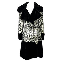 Retro Mid 1990s Dolce & Gabbana Cheetah Print Black Faux Fur Wrap Coat