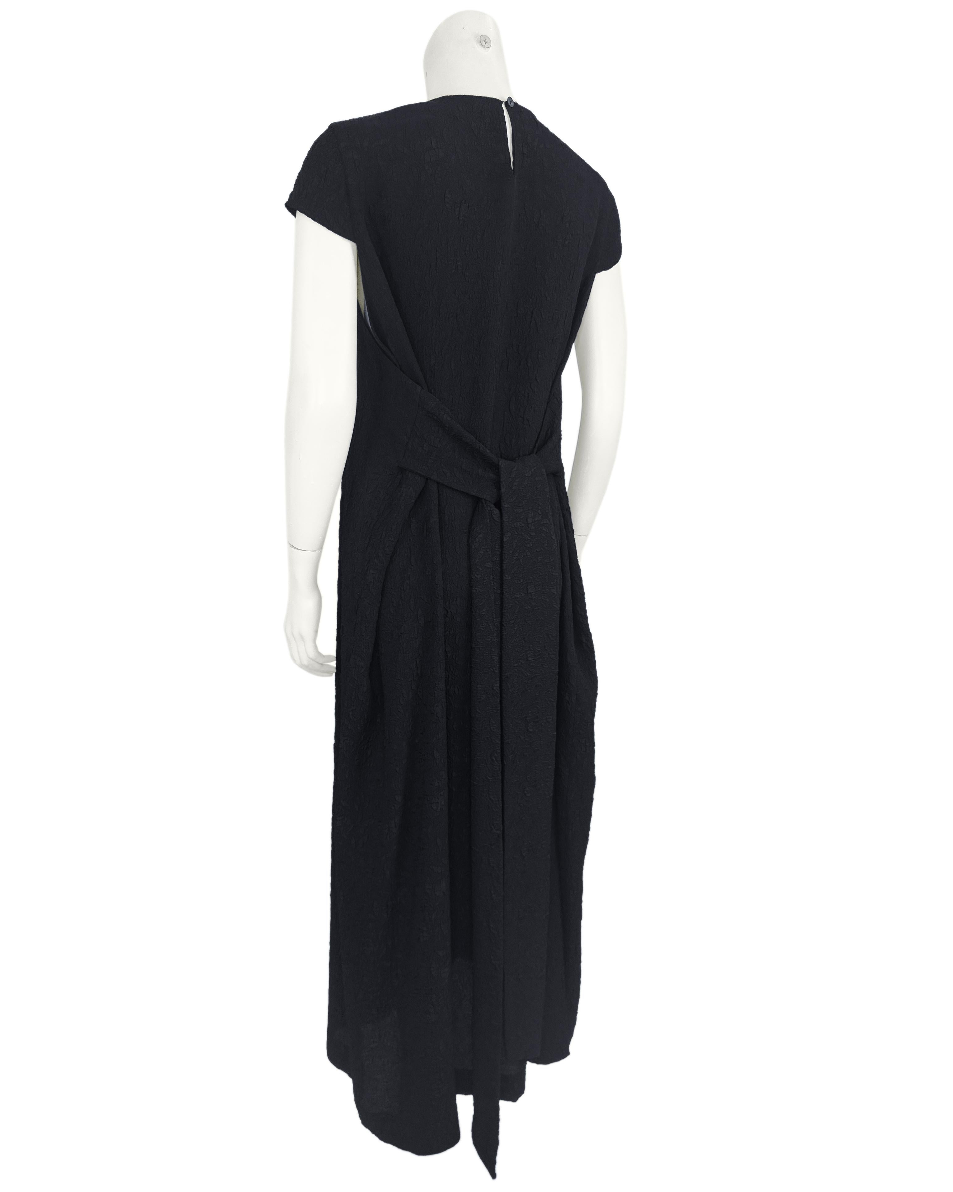Mid 1990s Dries Van Noten Black Brocade Dress with Tie-Back Detail In Good Condition For Sale In Toronto, Ontario