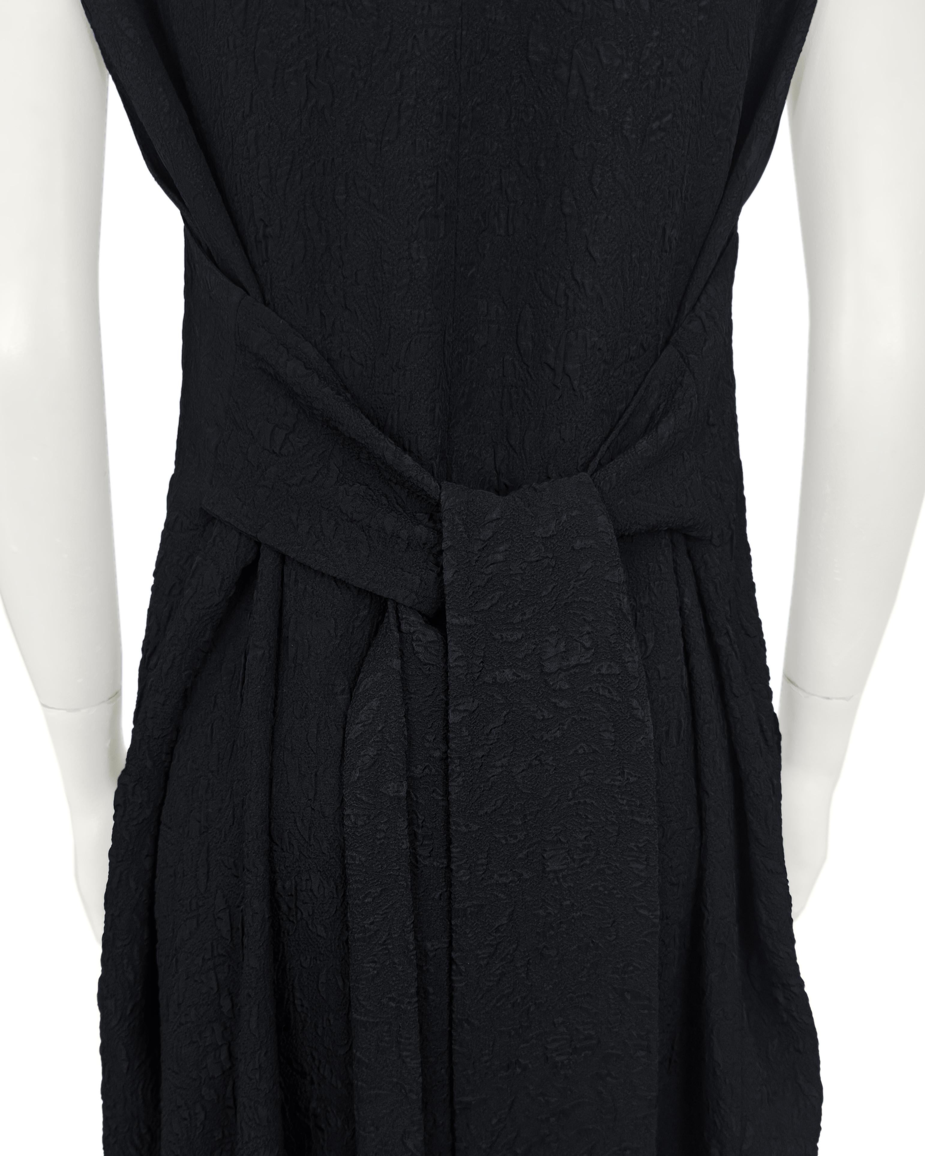 Women's Mid 1990s Dries Van Noten Black Brocade Dress with Tie-Back Detail For Sale