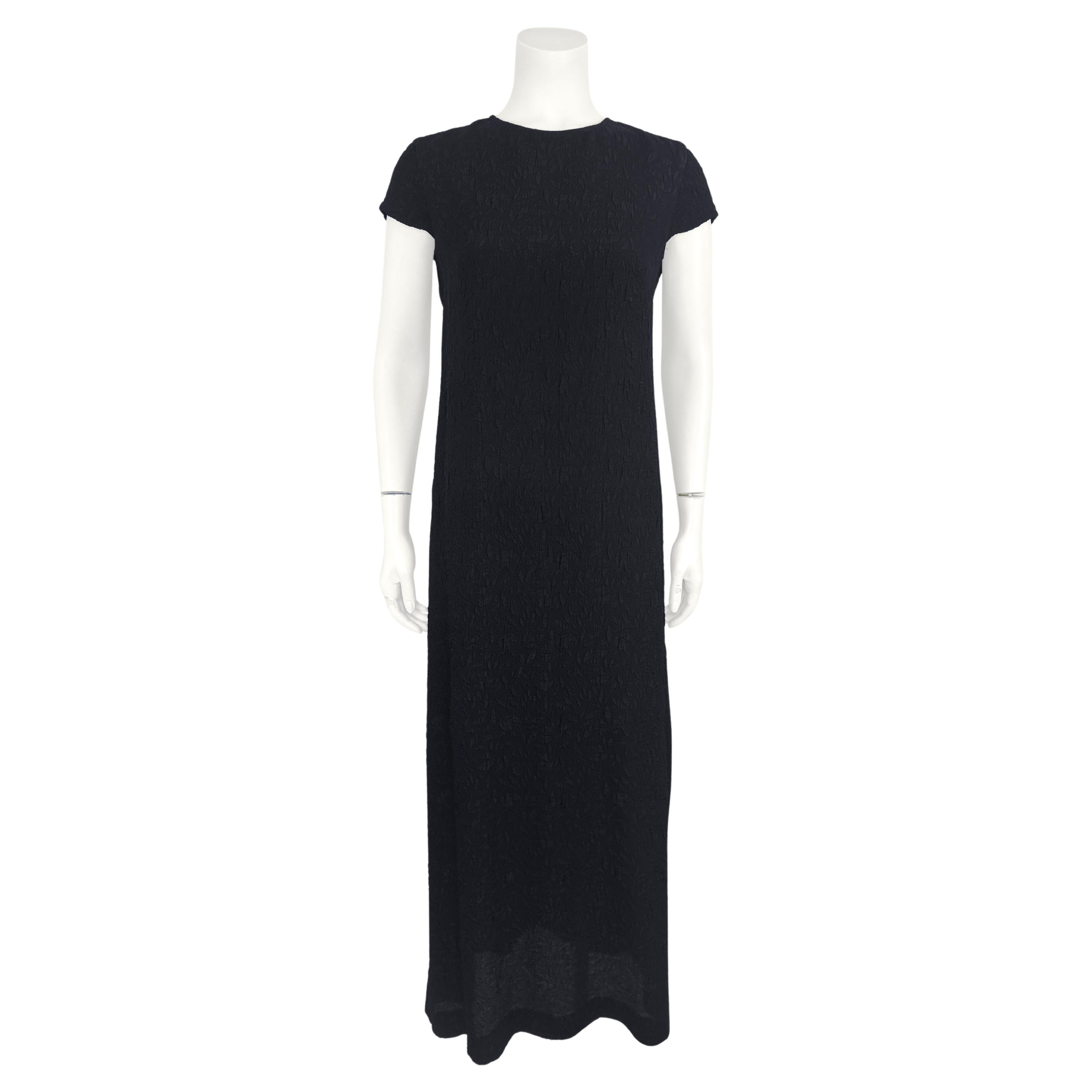 Mid 1990s Dries Van Noten Black Brocade Dress with Tie-Back Detail For Sale