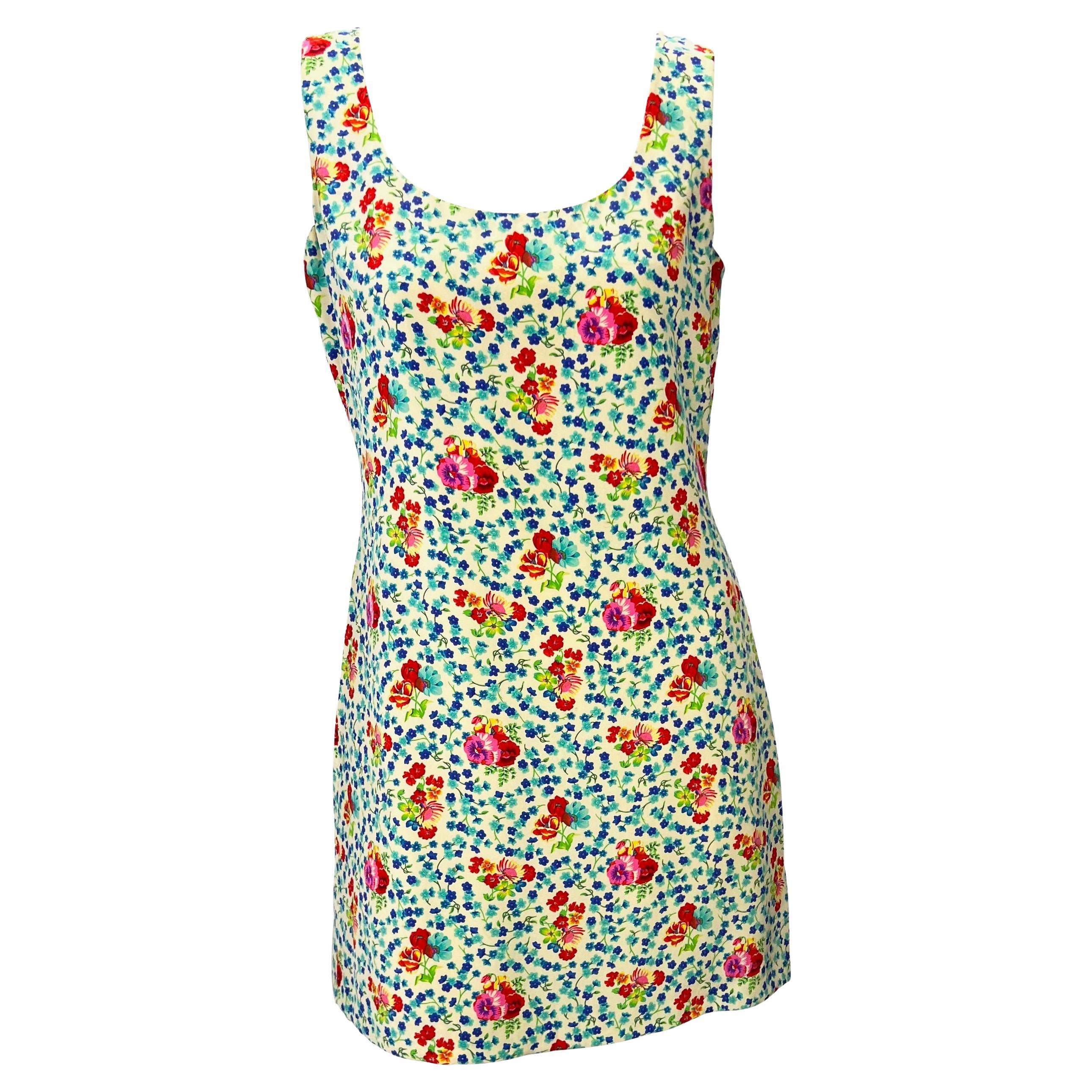 Mid 1990s Gianni Versace Couture Floral Sleeveless Dress For Sale