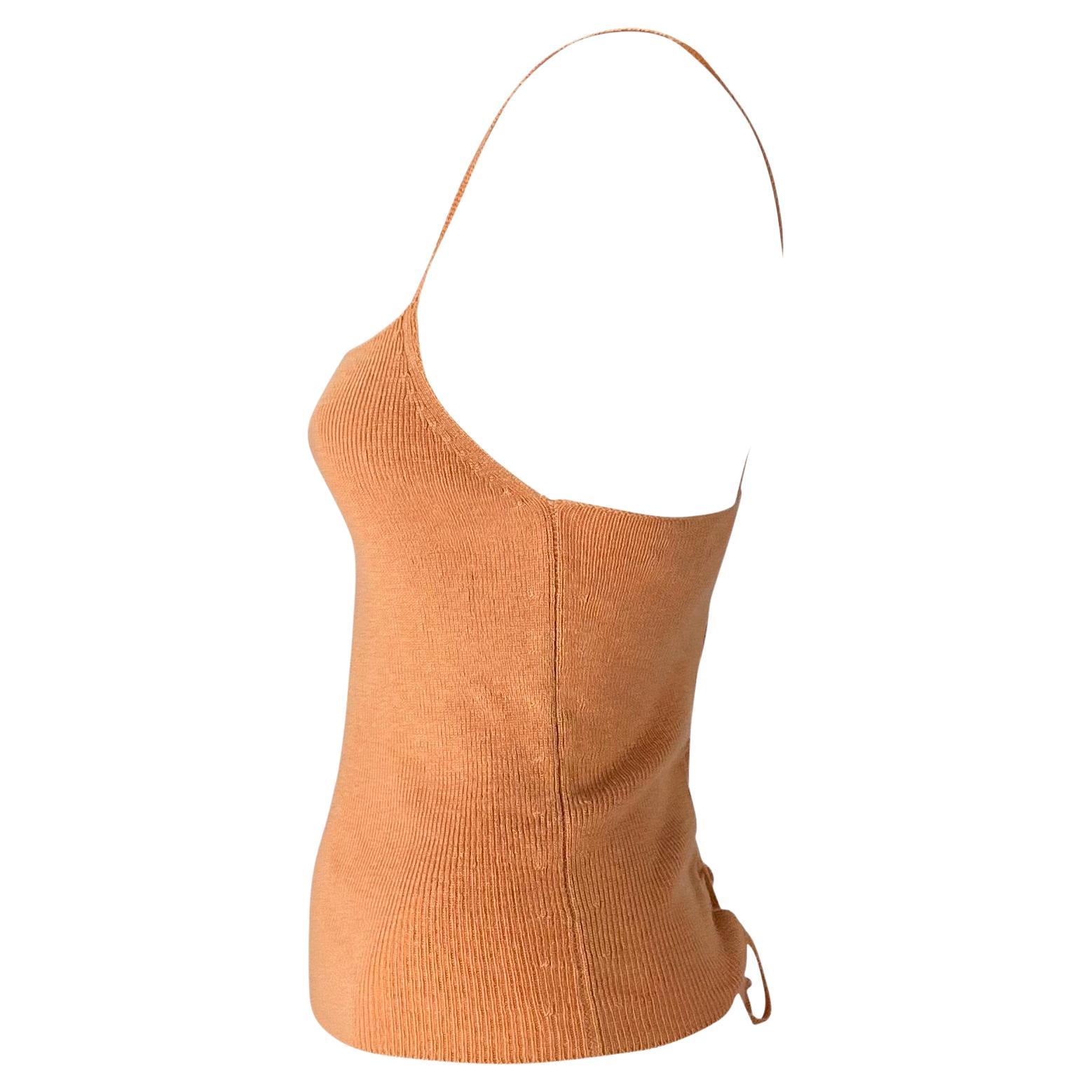 Milieu des années 1990 Gucci by Tom Ford Peach Knit Lace Up Sweater Tank Top Excellent état - En vente à West Hollywood, CA