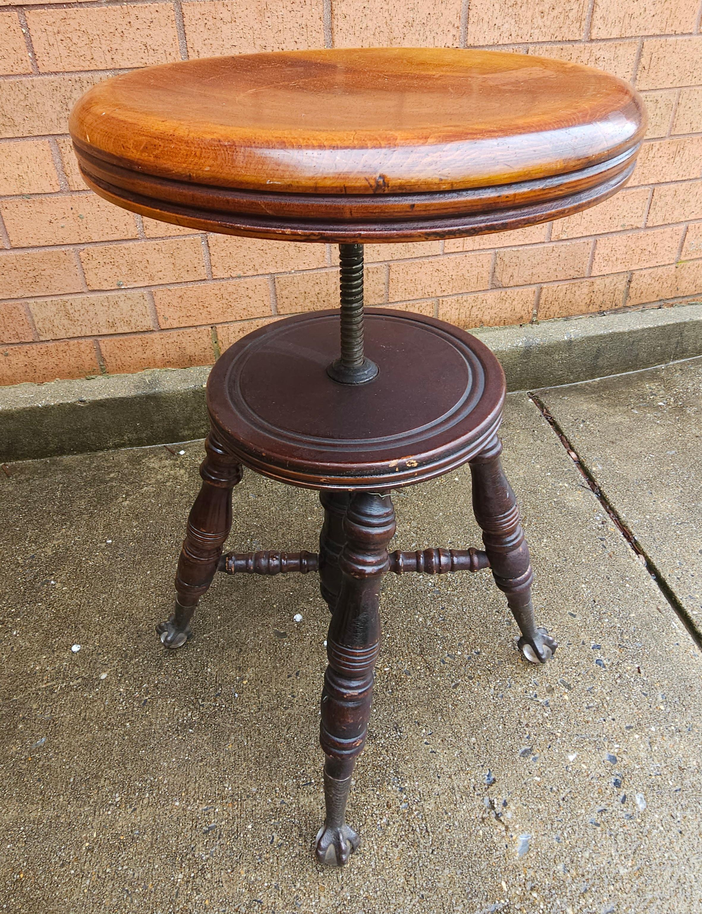 Mid-19th C. Charles Parker Mahogany and Iron Piano Stool with Ball Claw Feet For Sale 4