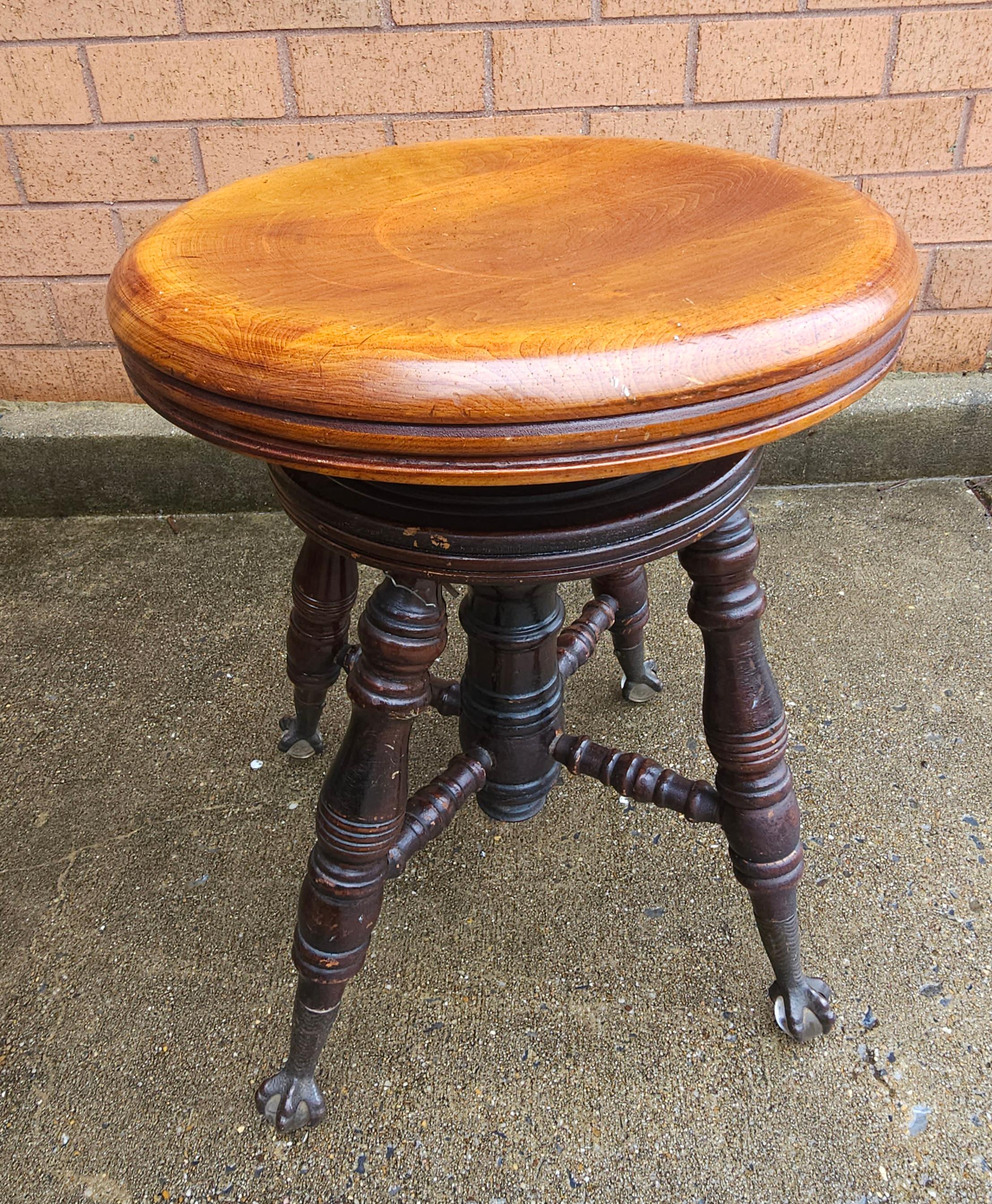 Mid-19th C. Charles Parker Mahogany and Iron Piano Stool with Ball Claw Feet For Sale 6