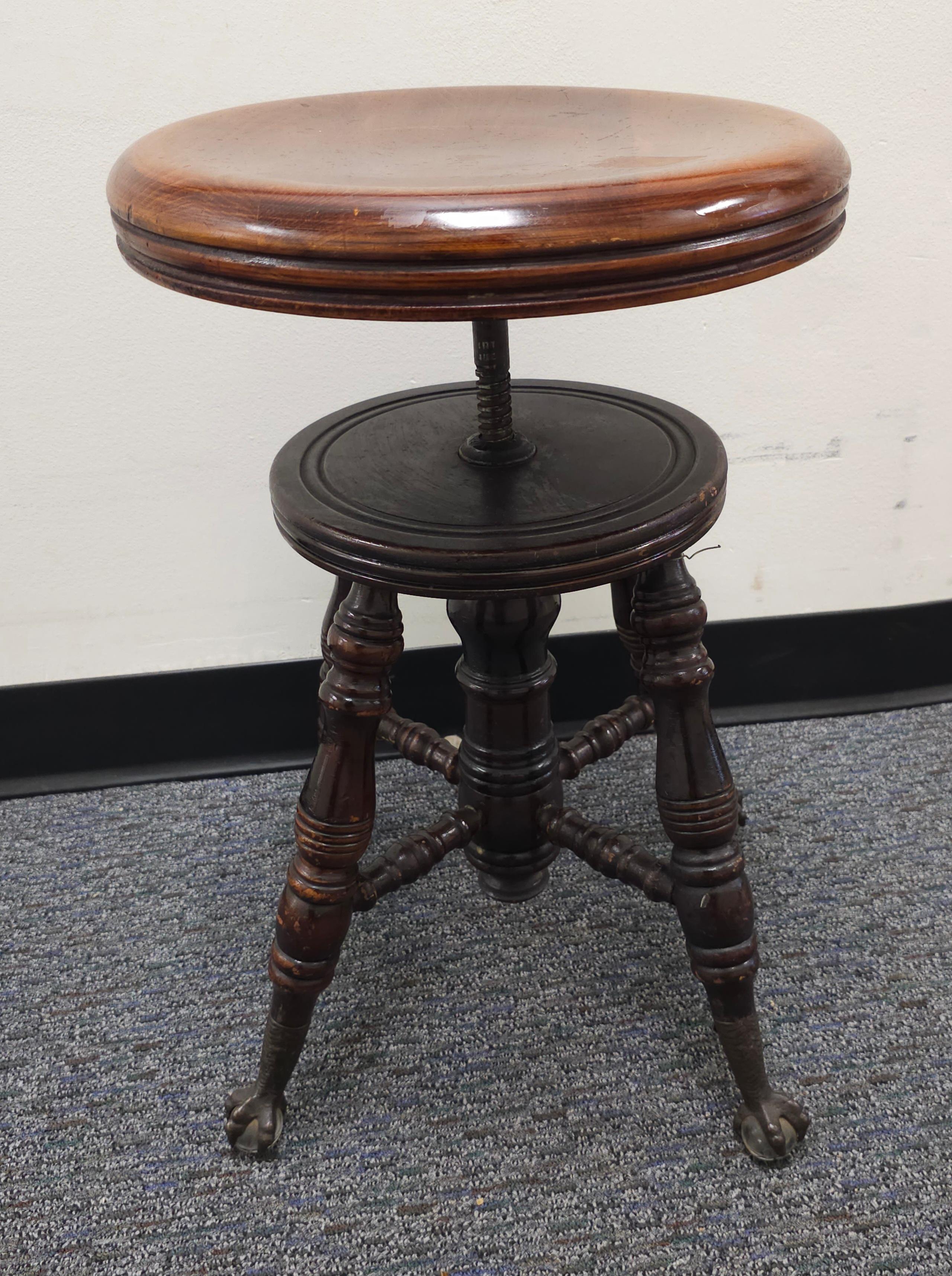 Early Victorian Mid-19th C. Charles Parker Mahogany and Iron Piano Stool with Ball Claw Feet For Sale