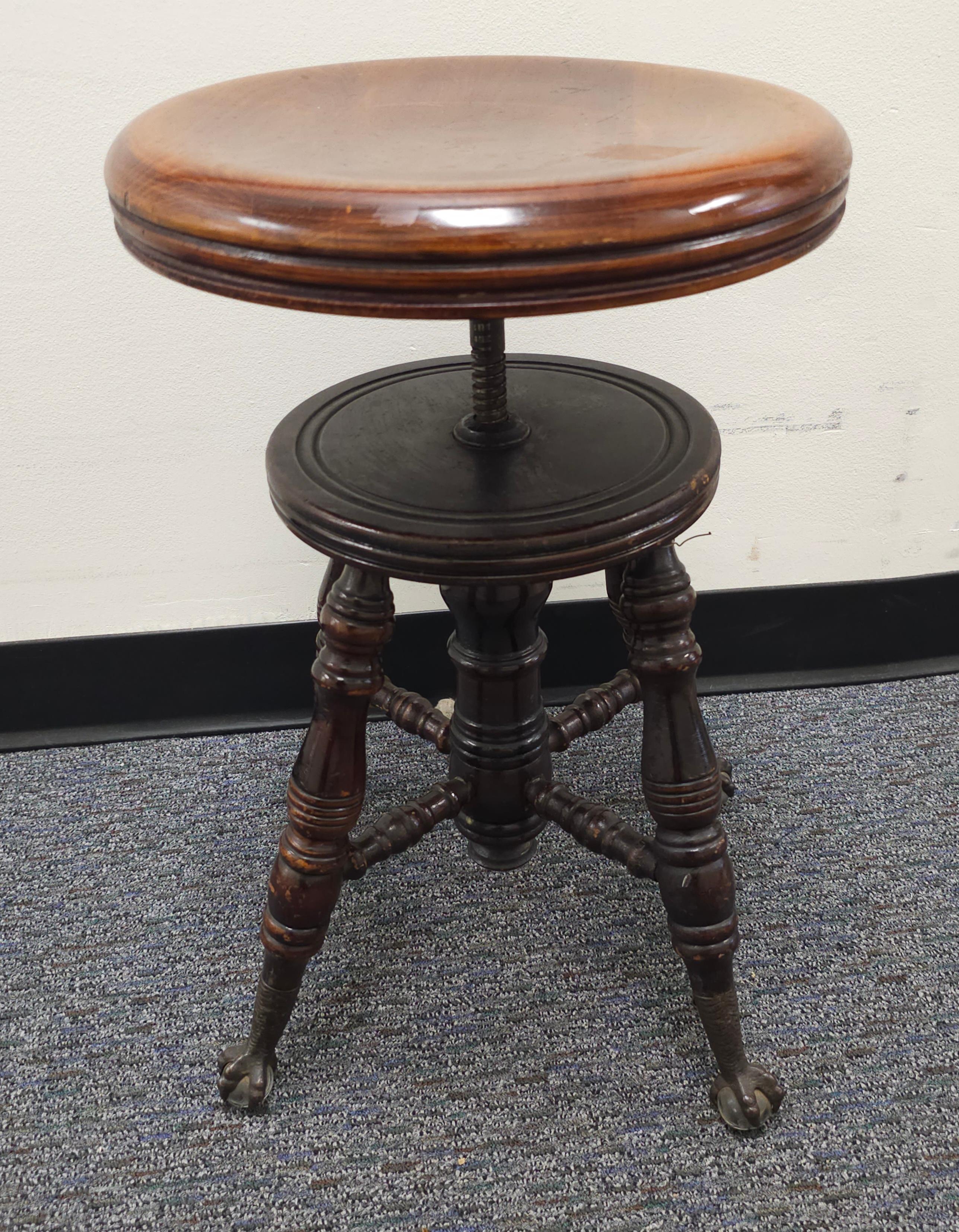 American Mid-19th C. Charles Parker Mahogany and Iron Piano Stool with Ball Claw Feet For Sale